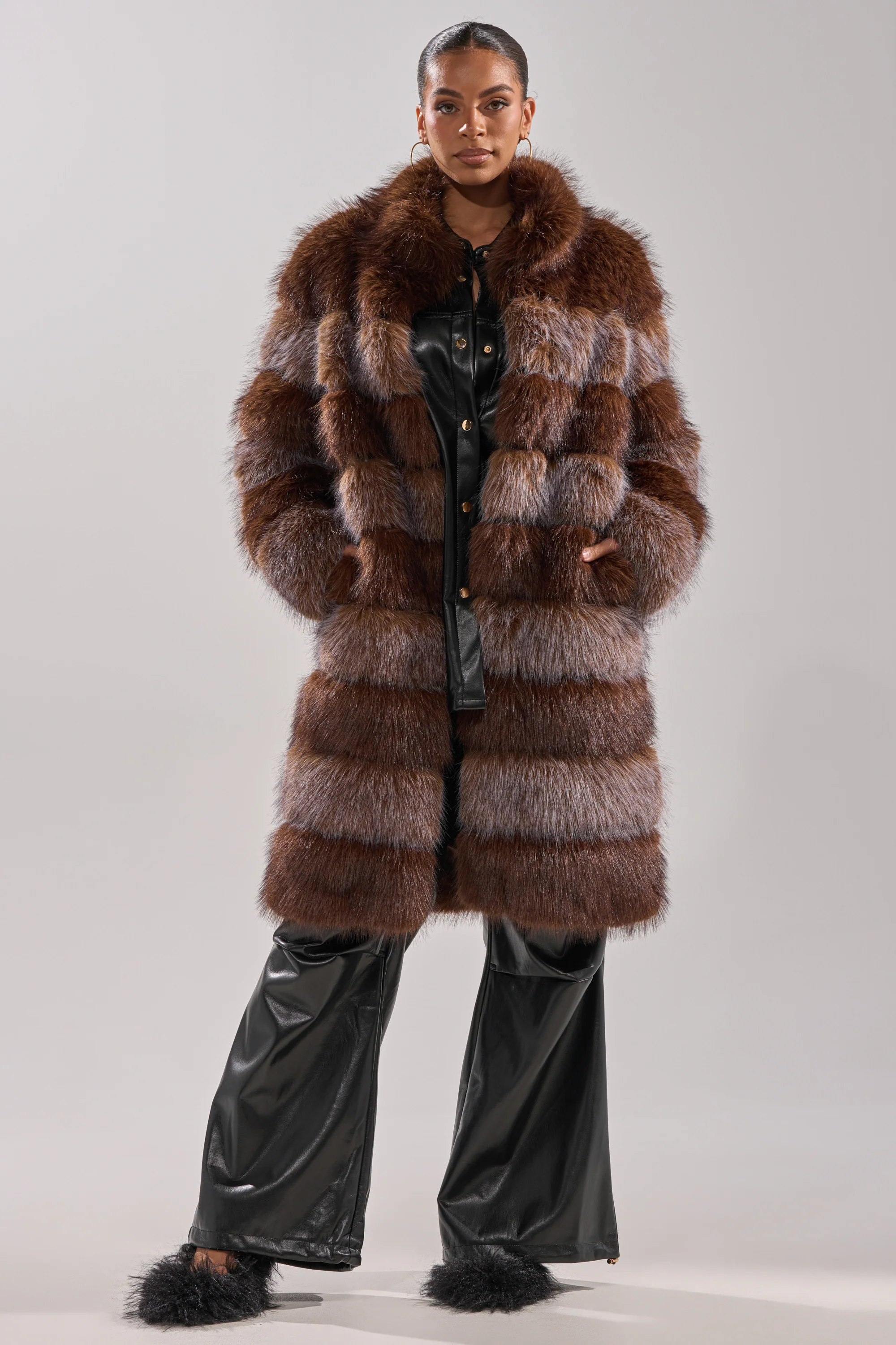 LITTLE BIT OF SPICE PANELED FAUX FUR COAT - Image 7
