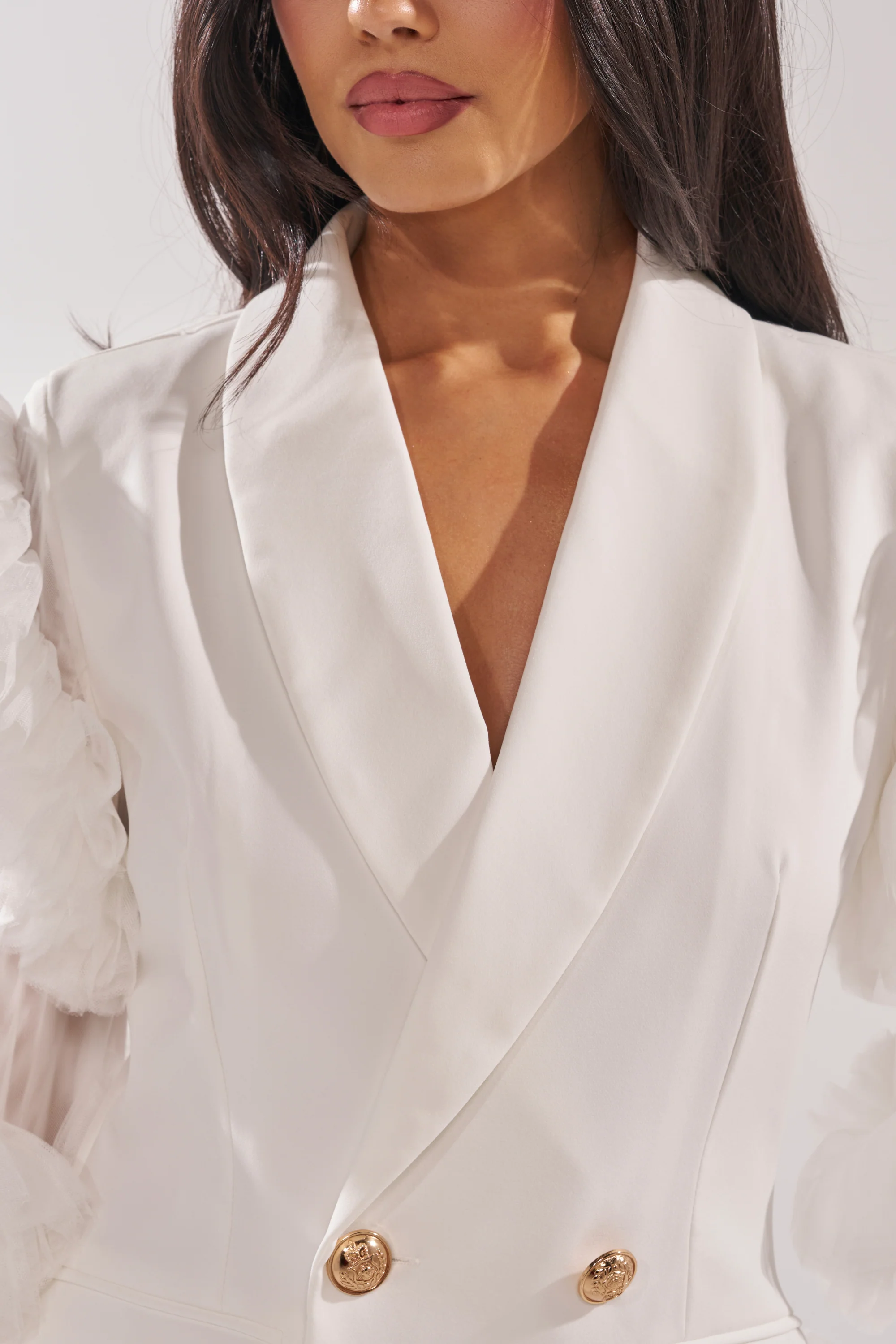 LIVING OVER THE TOP RUFFLE SLEEVE BLAZER MINI DRESS IN WHITE - Image 7