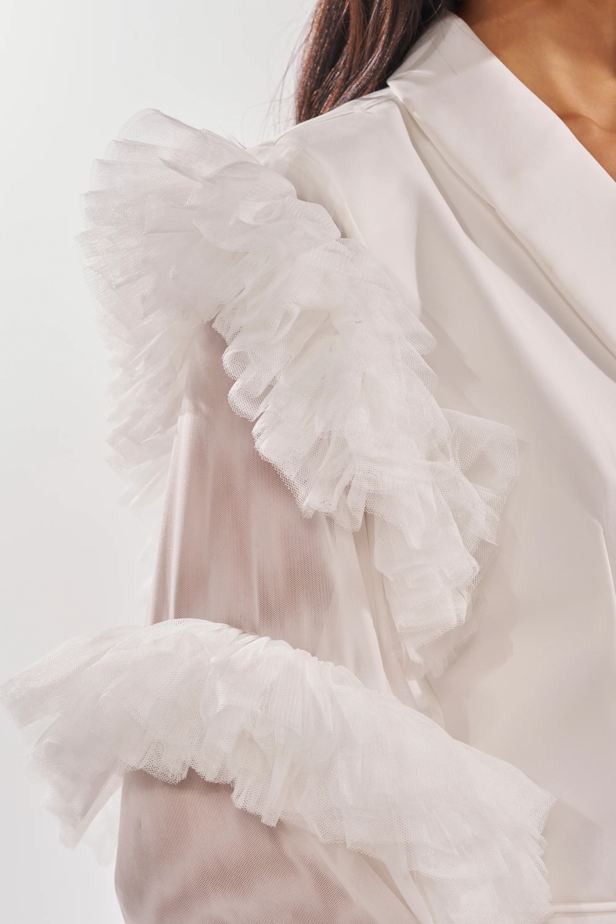 LIVING OVER THE TOP RUFFLE SLEEVE BLAZER MINI DRESS IN WHITE - Image 9