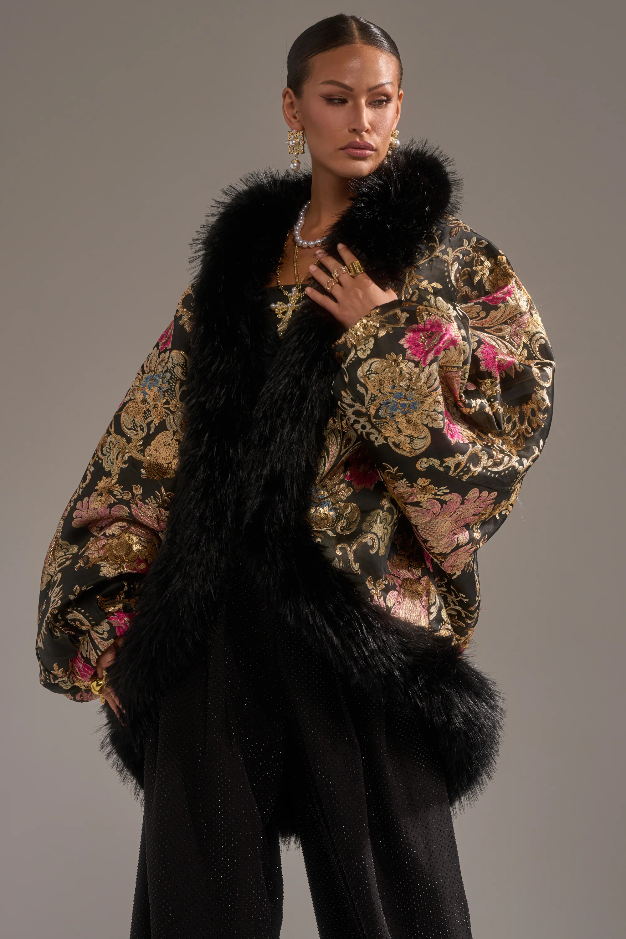 LOLA COCOON COAT IN BROCADE - Image 2