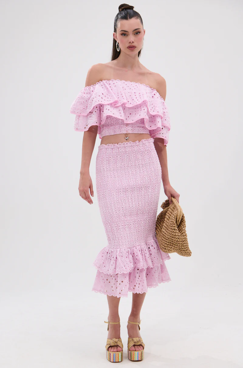 LOLLI EYELET MIDI SKIRT IN PINK - Image 5
