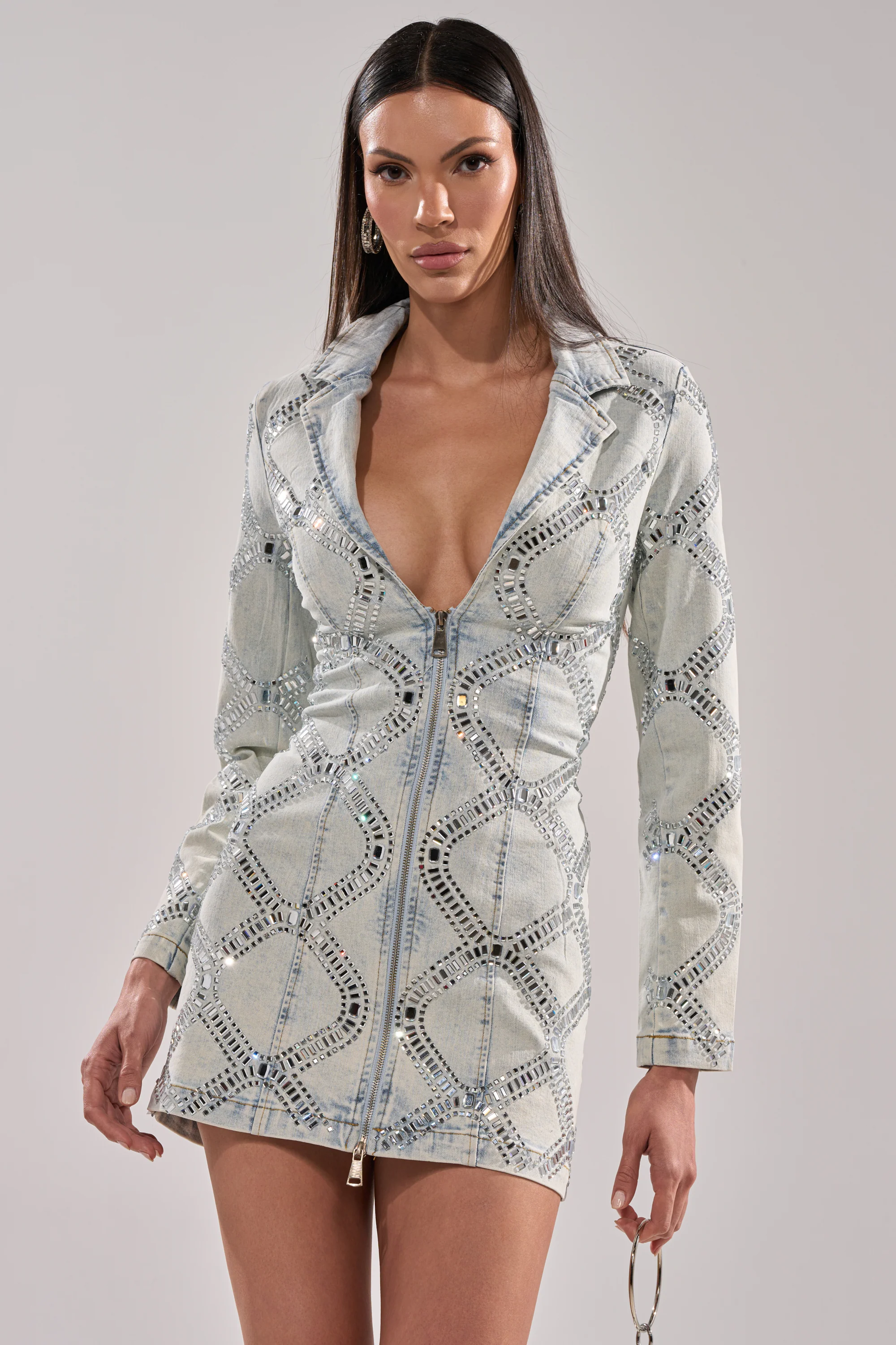 LOOK AT ME RHINESTONE BLAZER DRESS IN LIGHT BLUE DENIM - Image 2