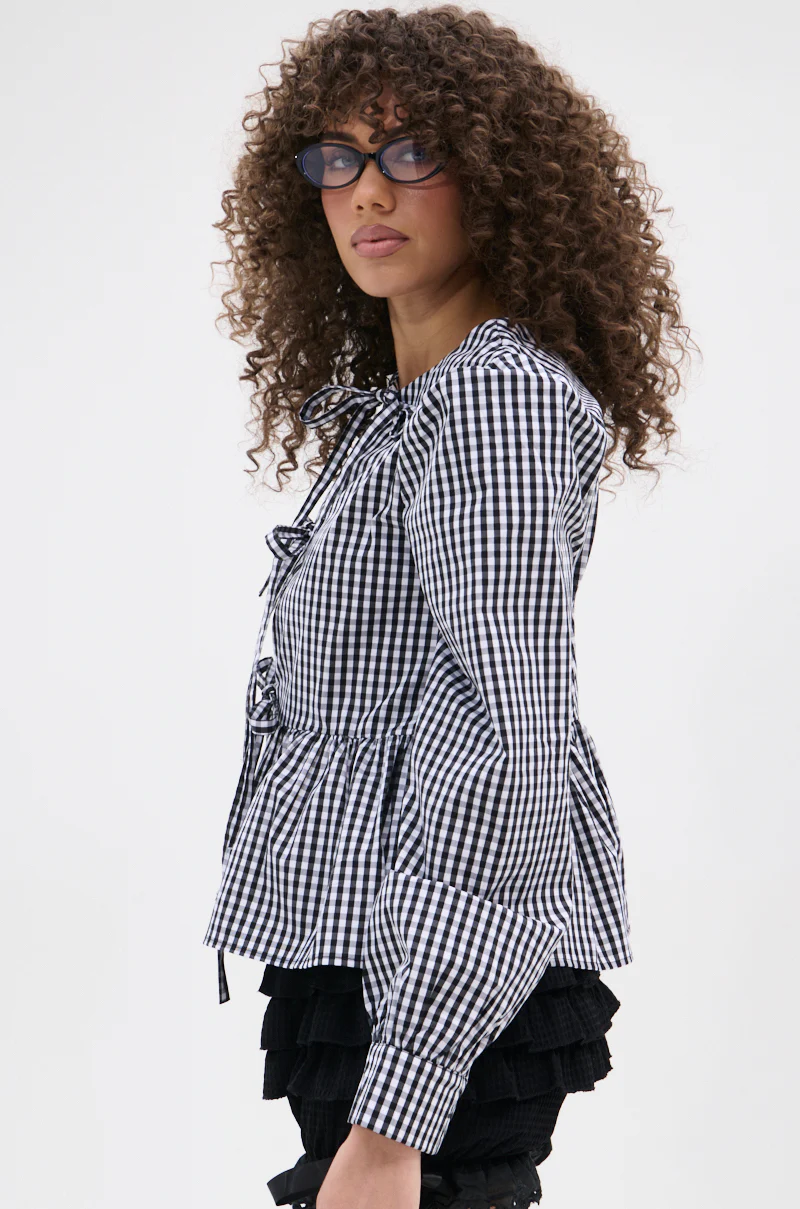 LOTS OF LOVE TO GIVE GINGHAM TIE FRONT BLOUSE - Image 6