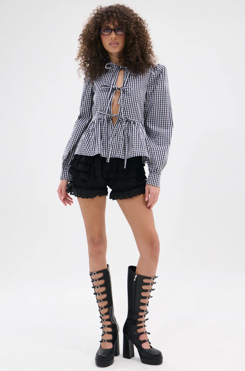 LOTS OF LOVE TO GIVE GINGHAM TIE FRONT BLOUSE - Image 8