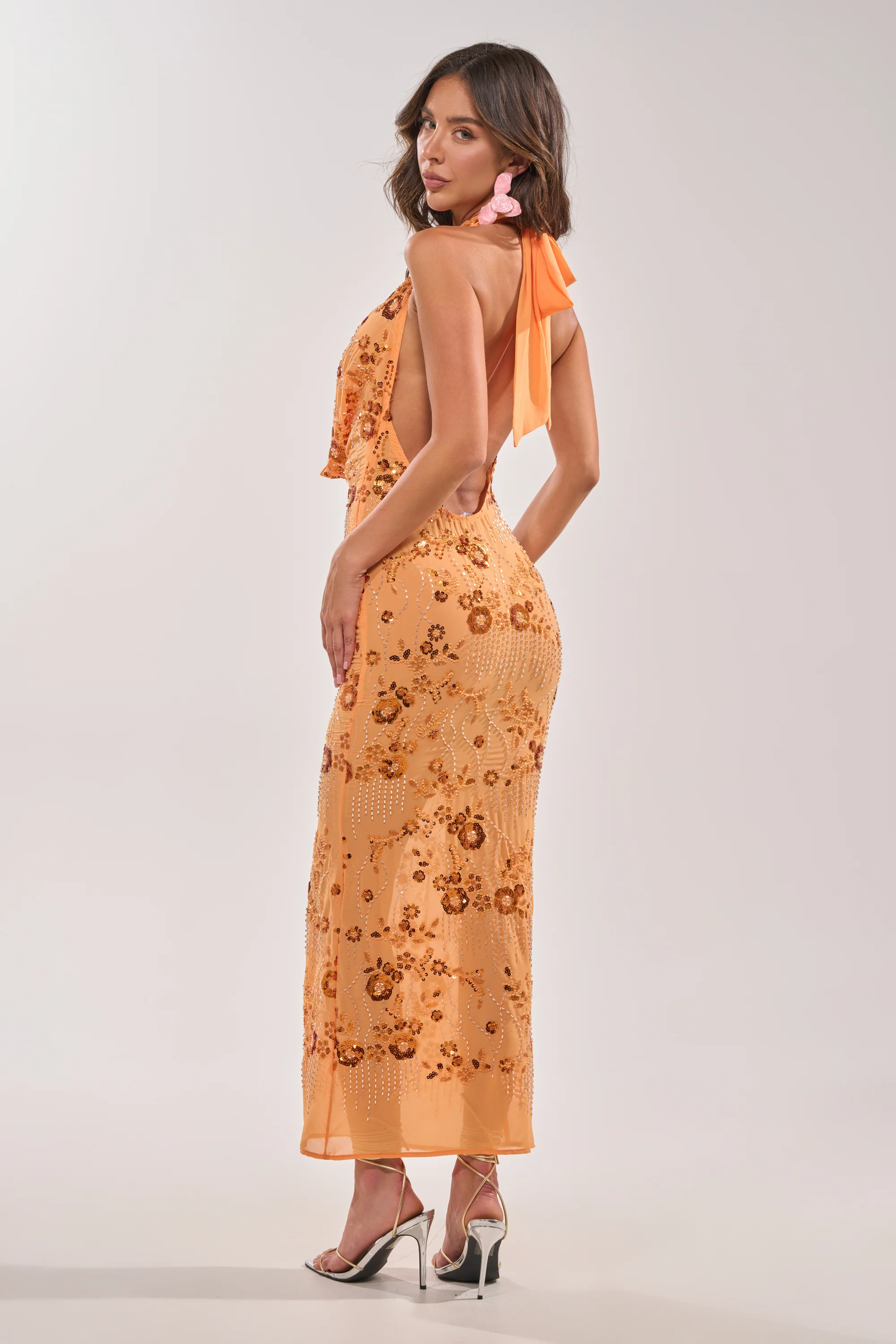 LOVE LETTERS EMBELLISHED MAXI DRESS IN ORANGE - Image 2