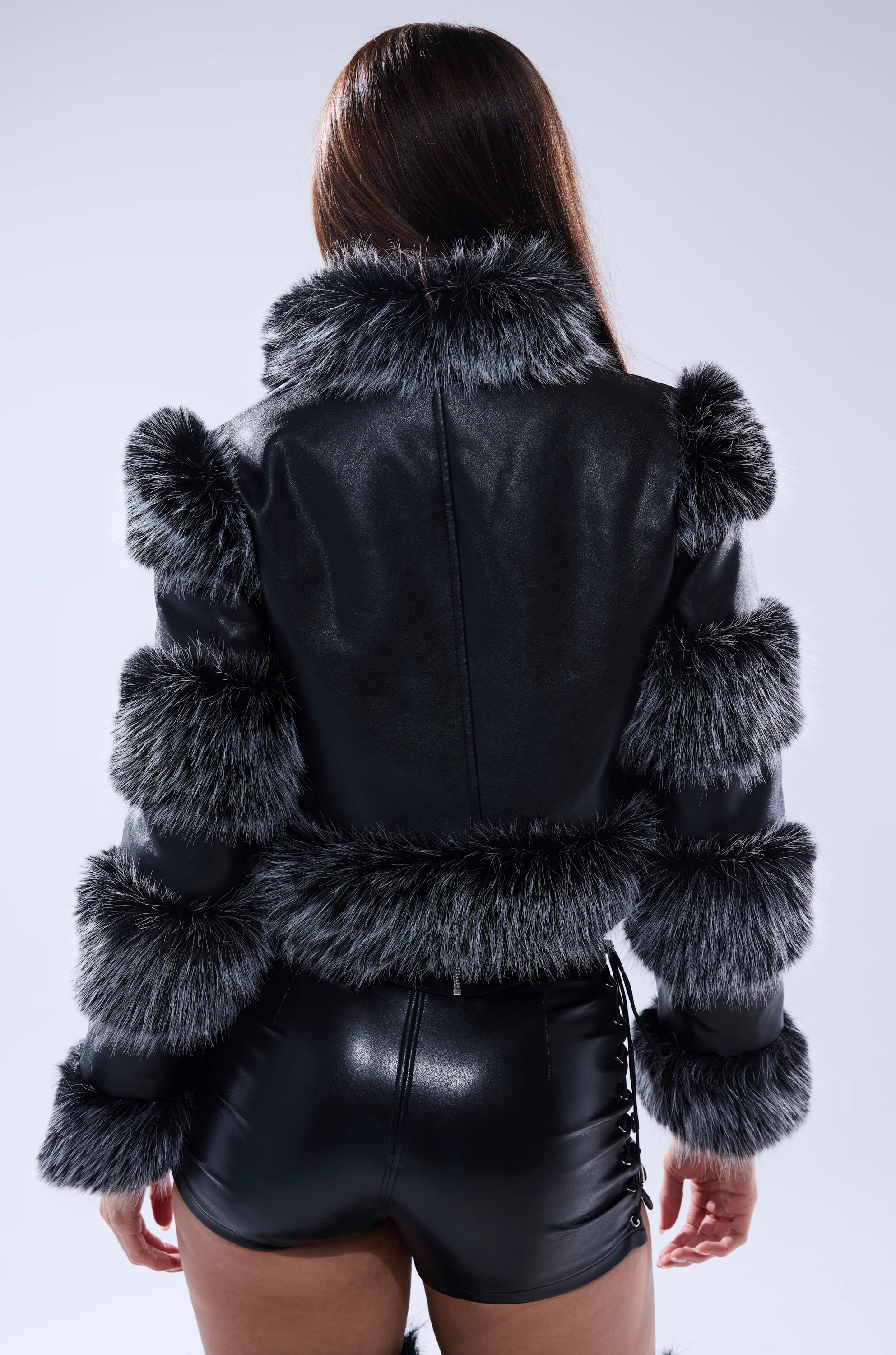 LOVERBOY FAUX FUR MOTO JACKET IN BLACK - Image 7