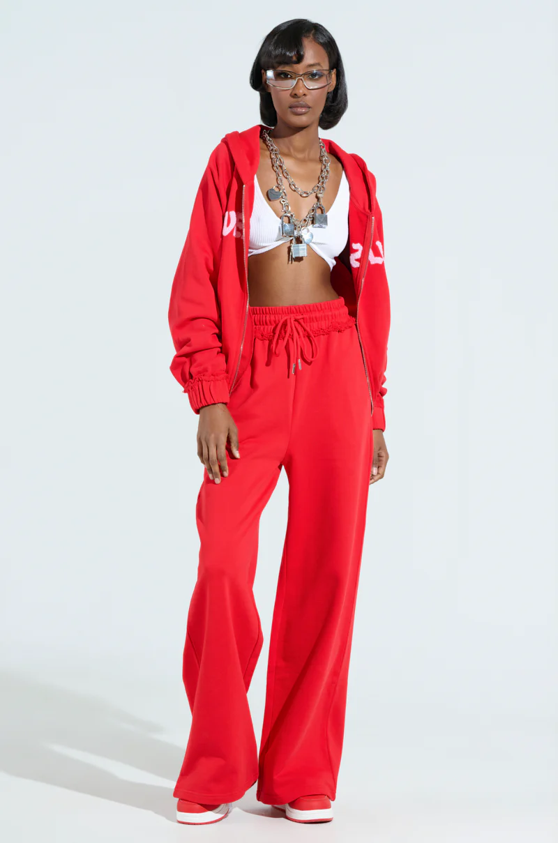 LOVERS CLUB ZIP UP HOODIE IN RED - Image 6