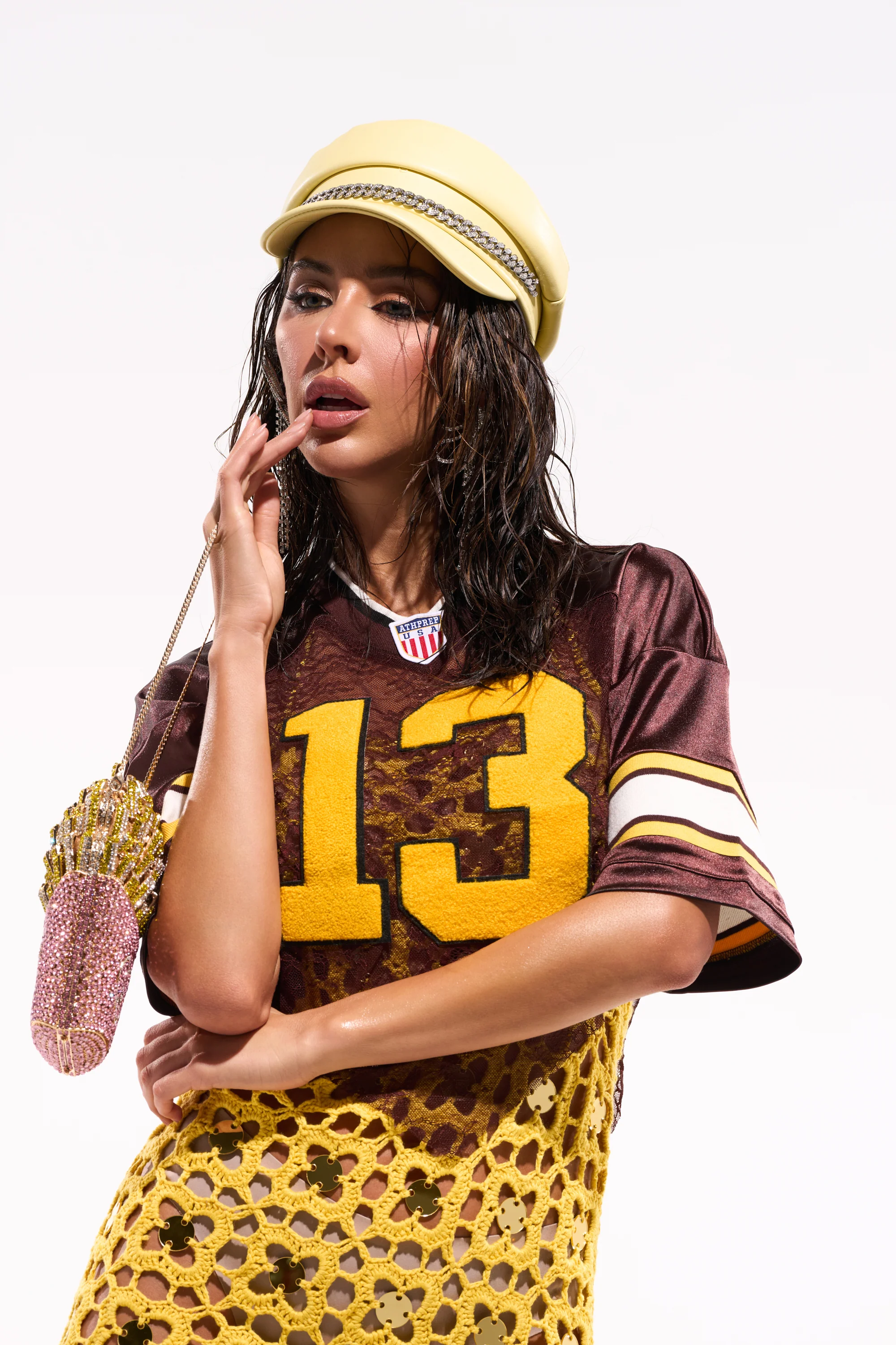 LUCKY LACE JERSEY TOP IN BROWN - Image 7