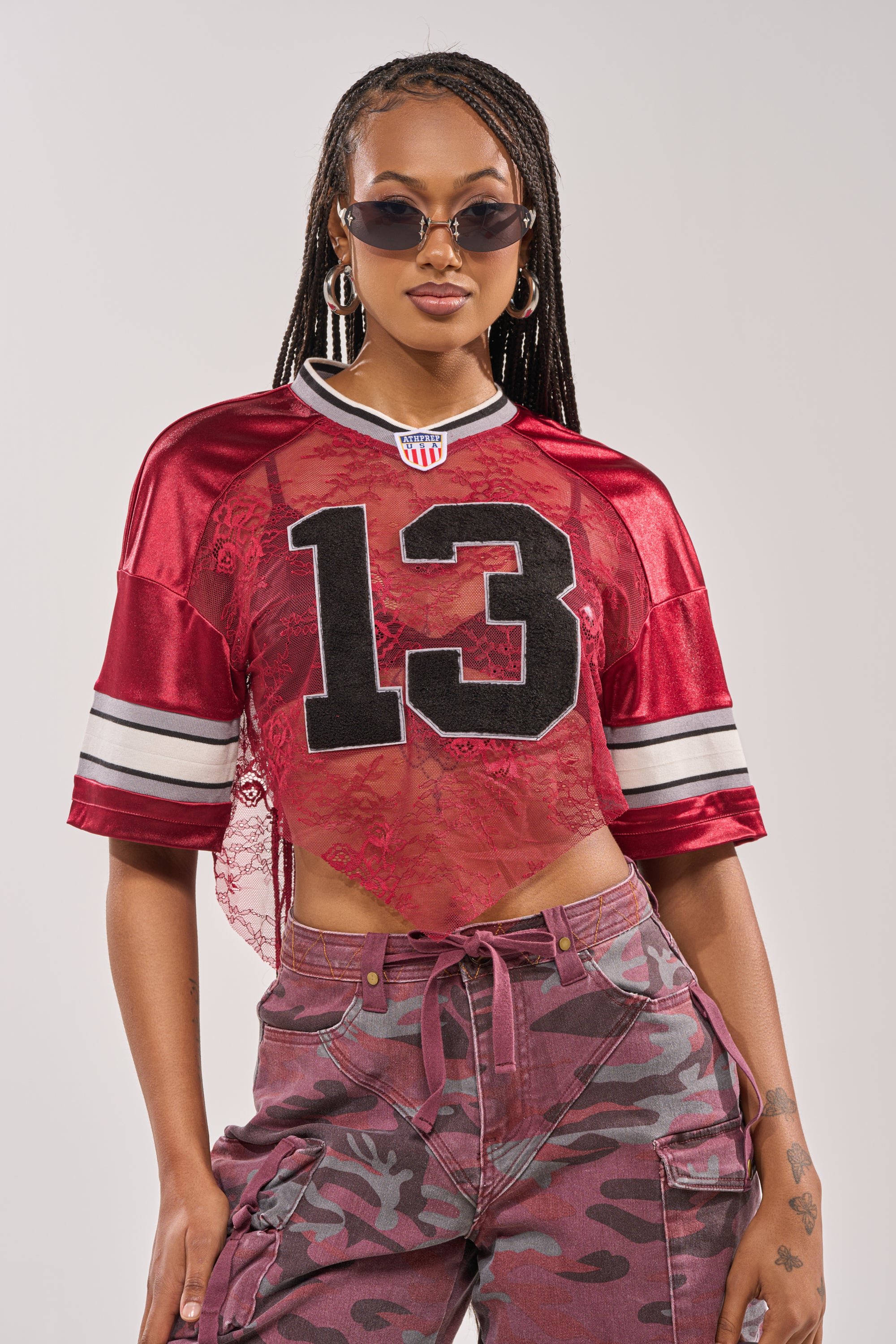 LUCKY LACE JERSEY TOP IN BURGUNDY - Image 3