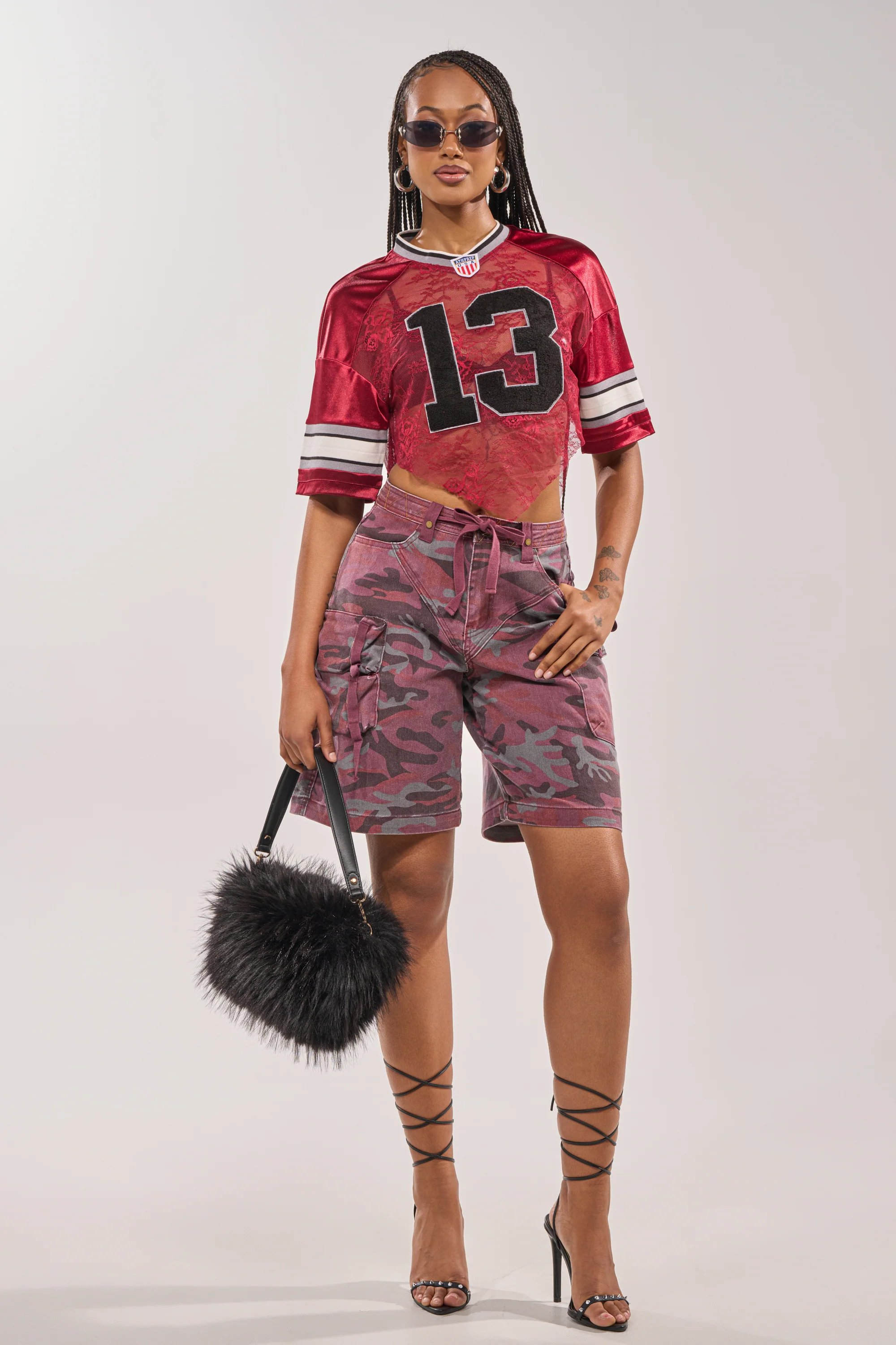 LUCKY LACE JERSEY TOP IN BURGUNDY - Image 7