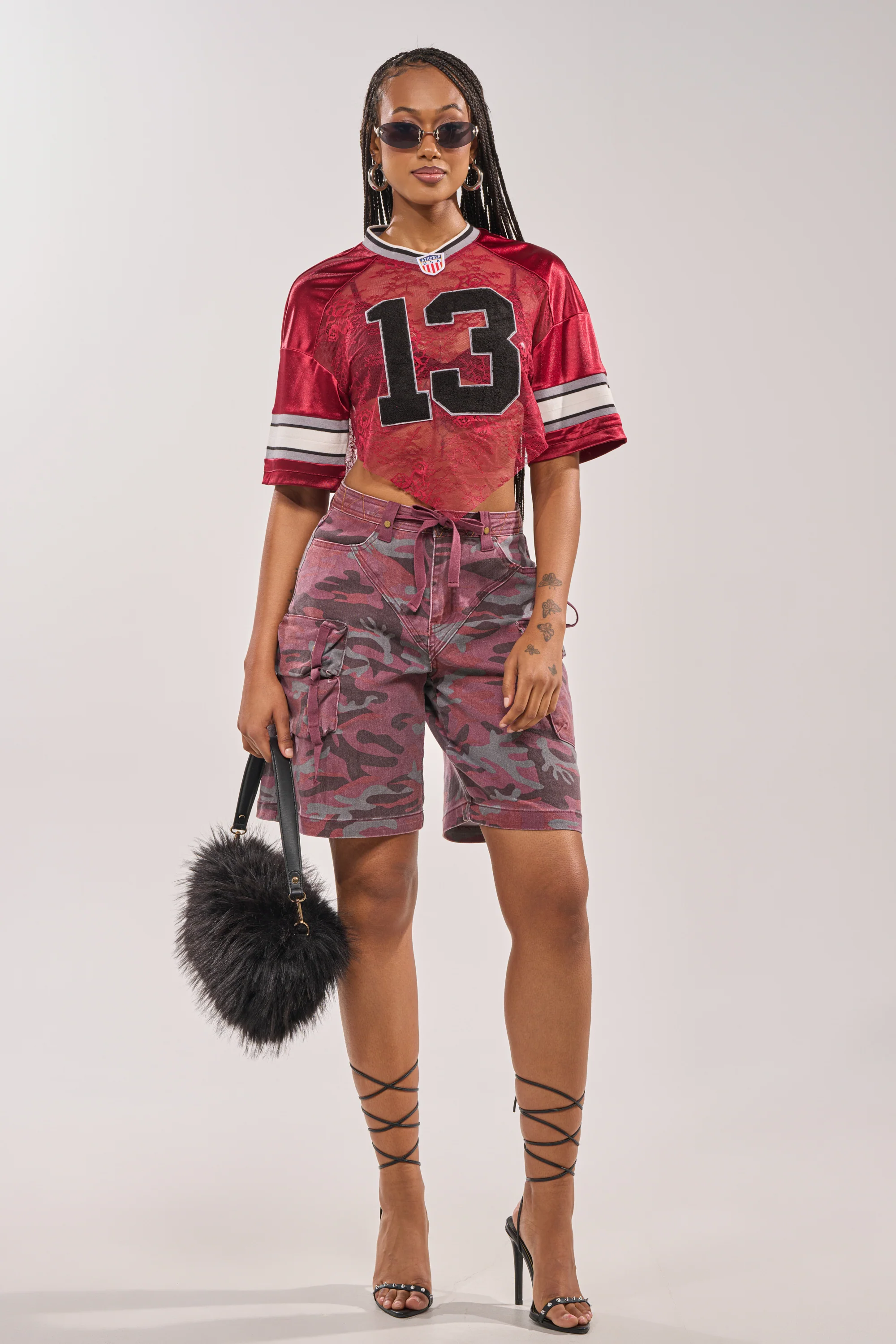 LUCKY LACE JERSEY TOP IN BURGUNDY - Image 8