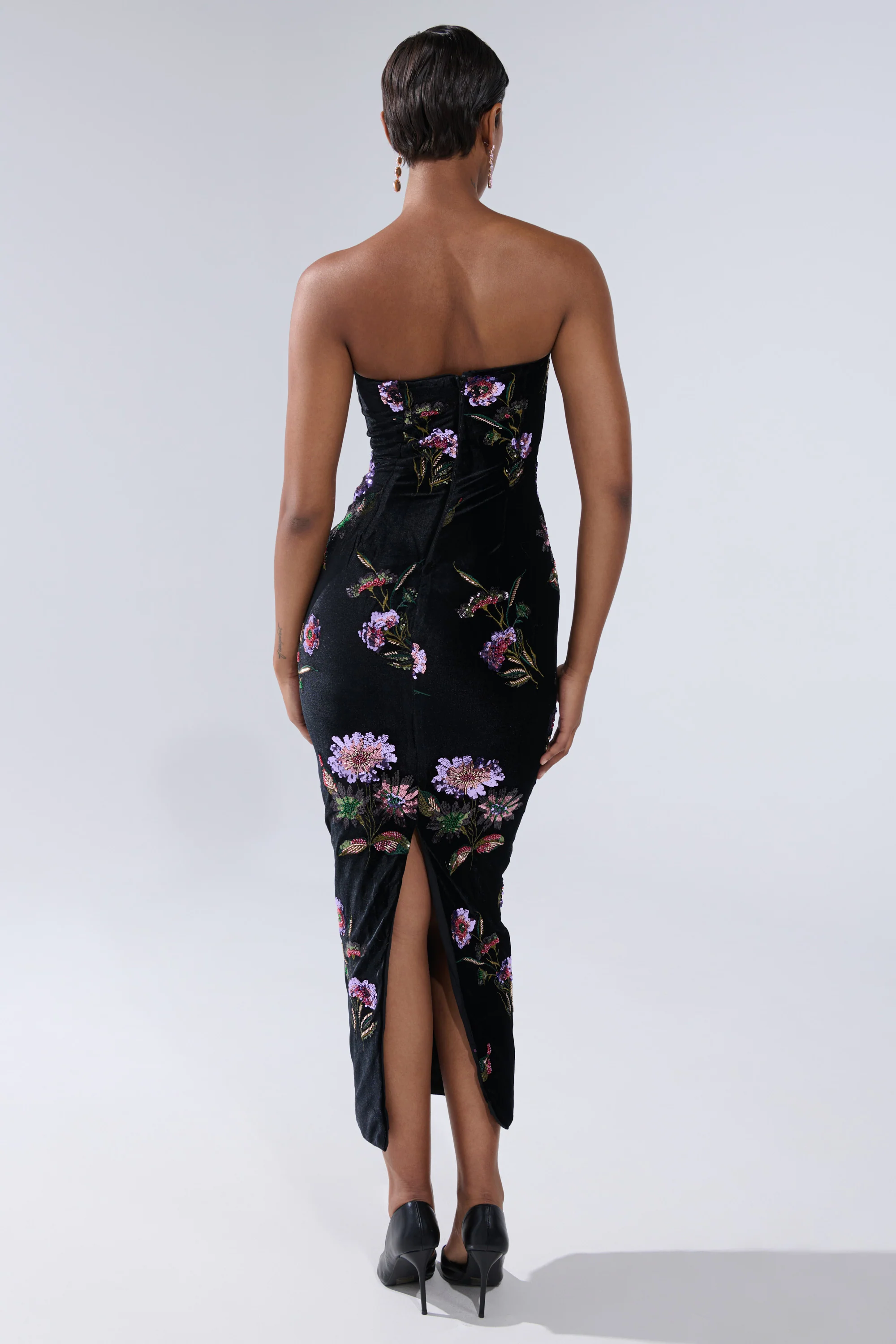LUNA BEADED FLORAL VELVET MIDI DRESS - Image 6