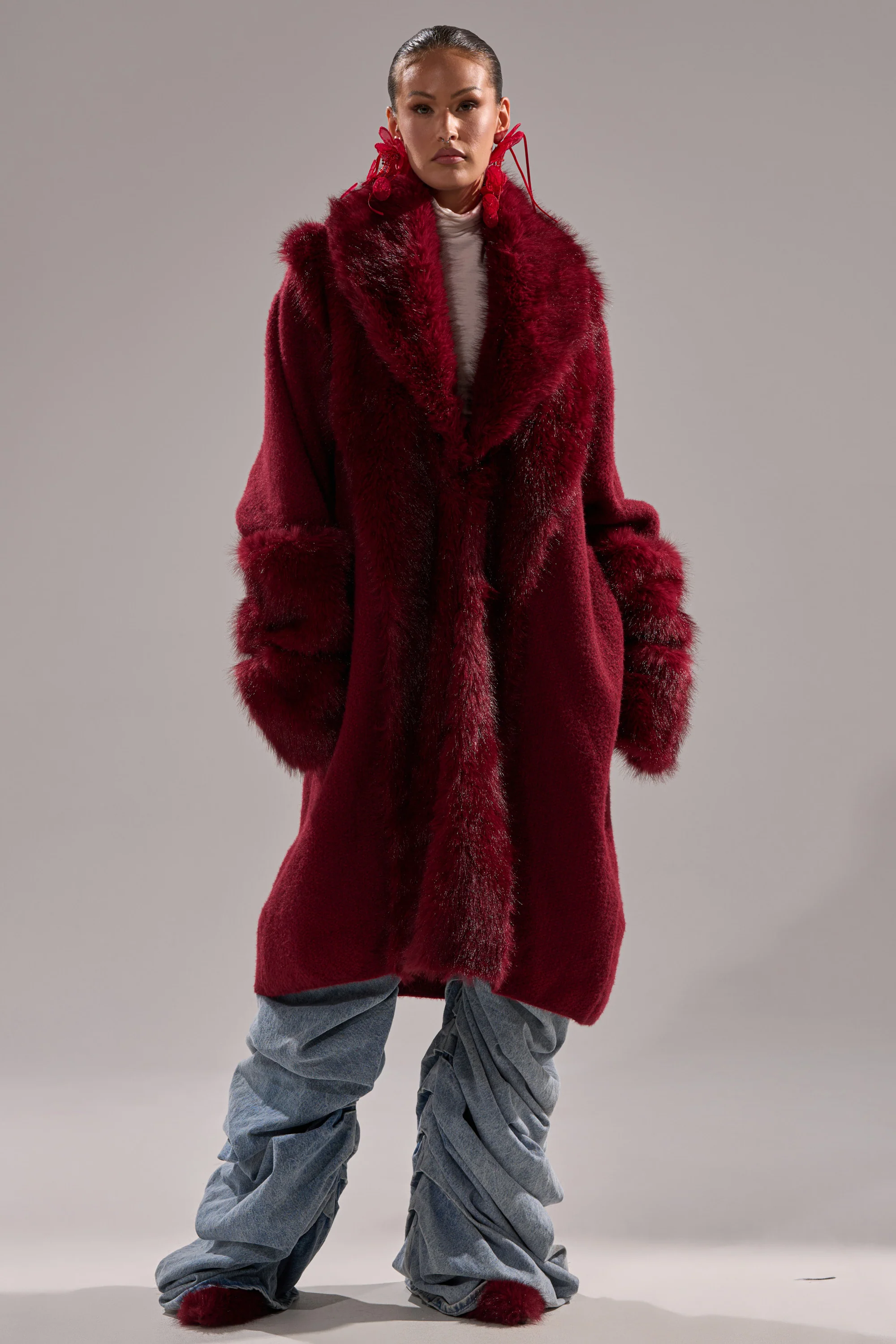LUXE LIFE FUR CARDIGAN IN BURGUNDY - Image 10