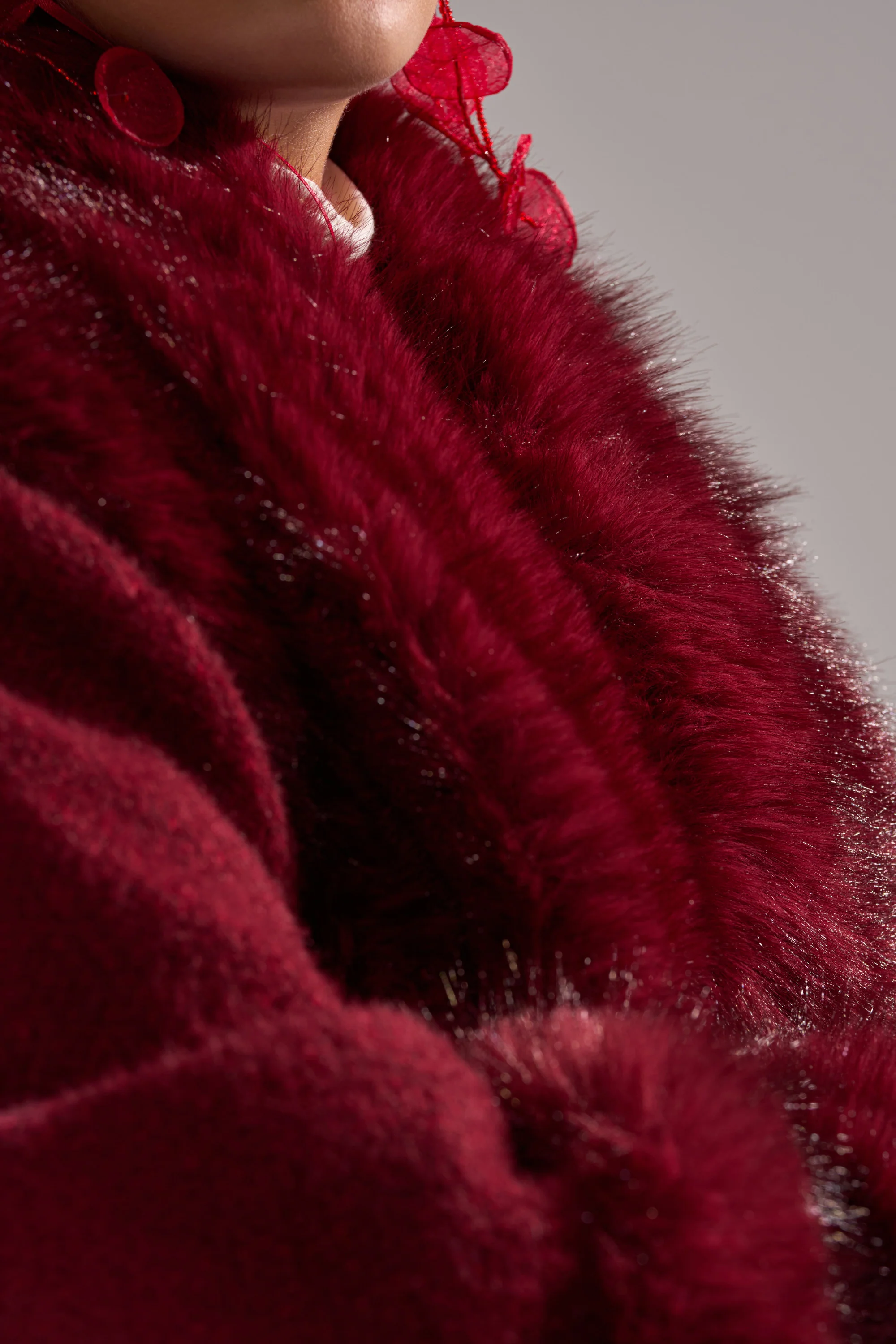 LUXE LIFE FUR CARDIGAN IN BURGUNDY - Image 11