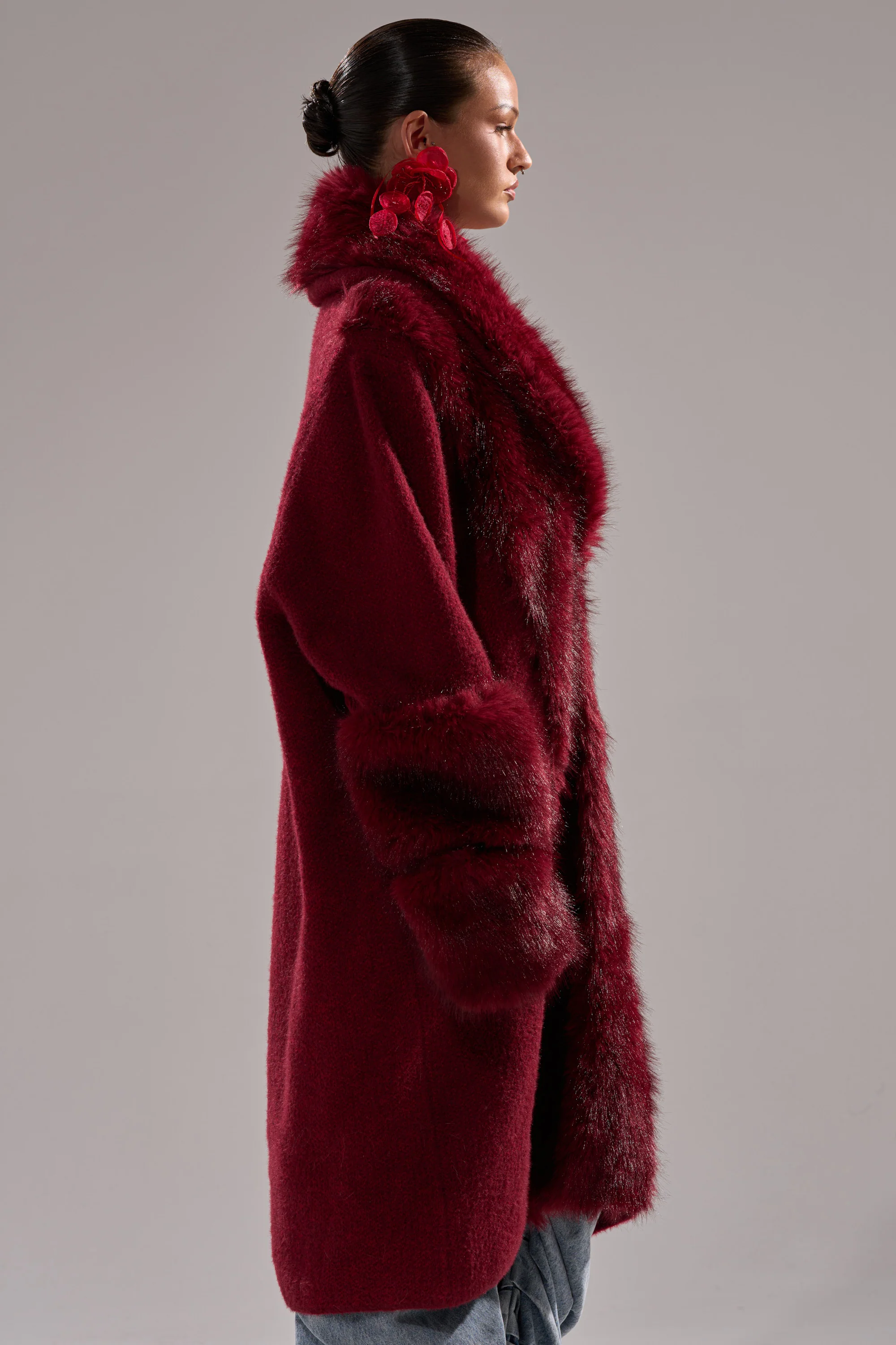 LUXE LIFE FUR CARDIGAN IN BURGUNDY - Image 5