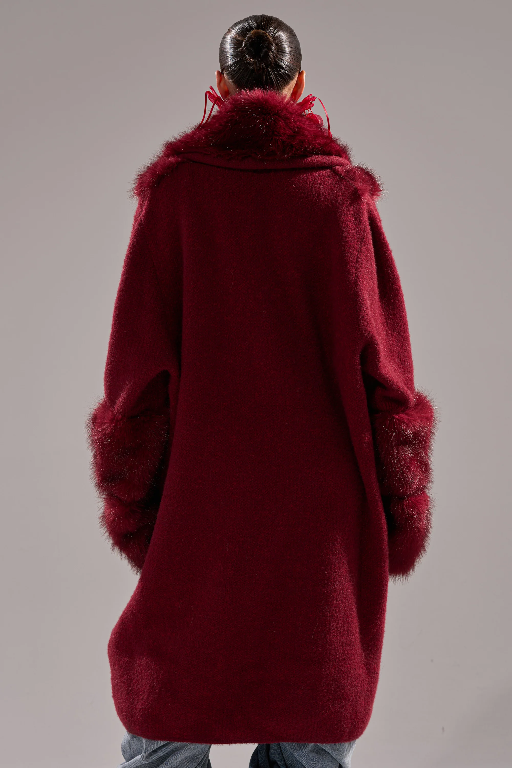 LUXE LIFE FUR CARDIGAN IN BURGUNDY - Image 6