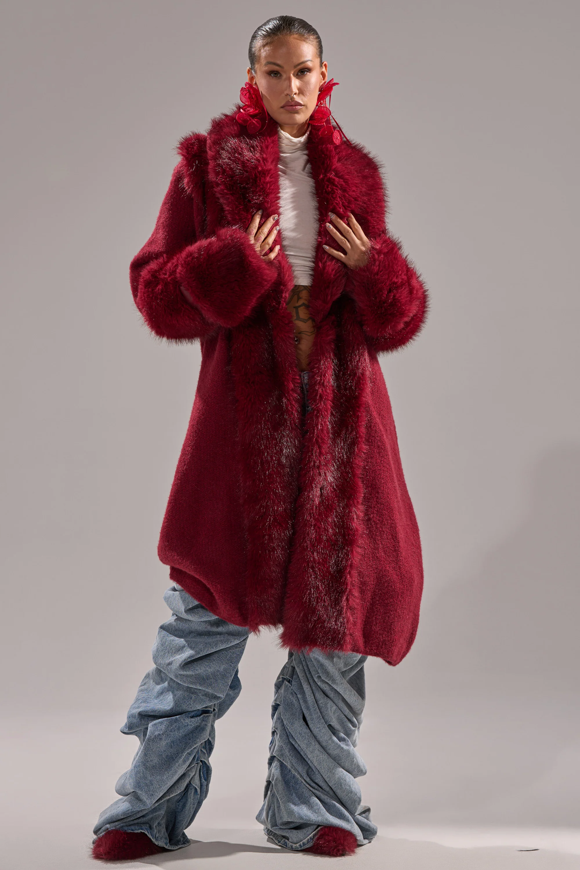 LUXE LIFE FUR CARDIGAN IN BURGUNDY - Image 7