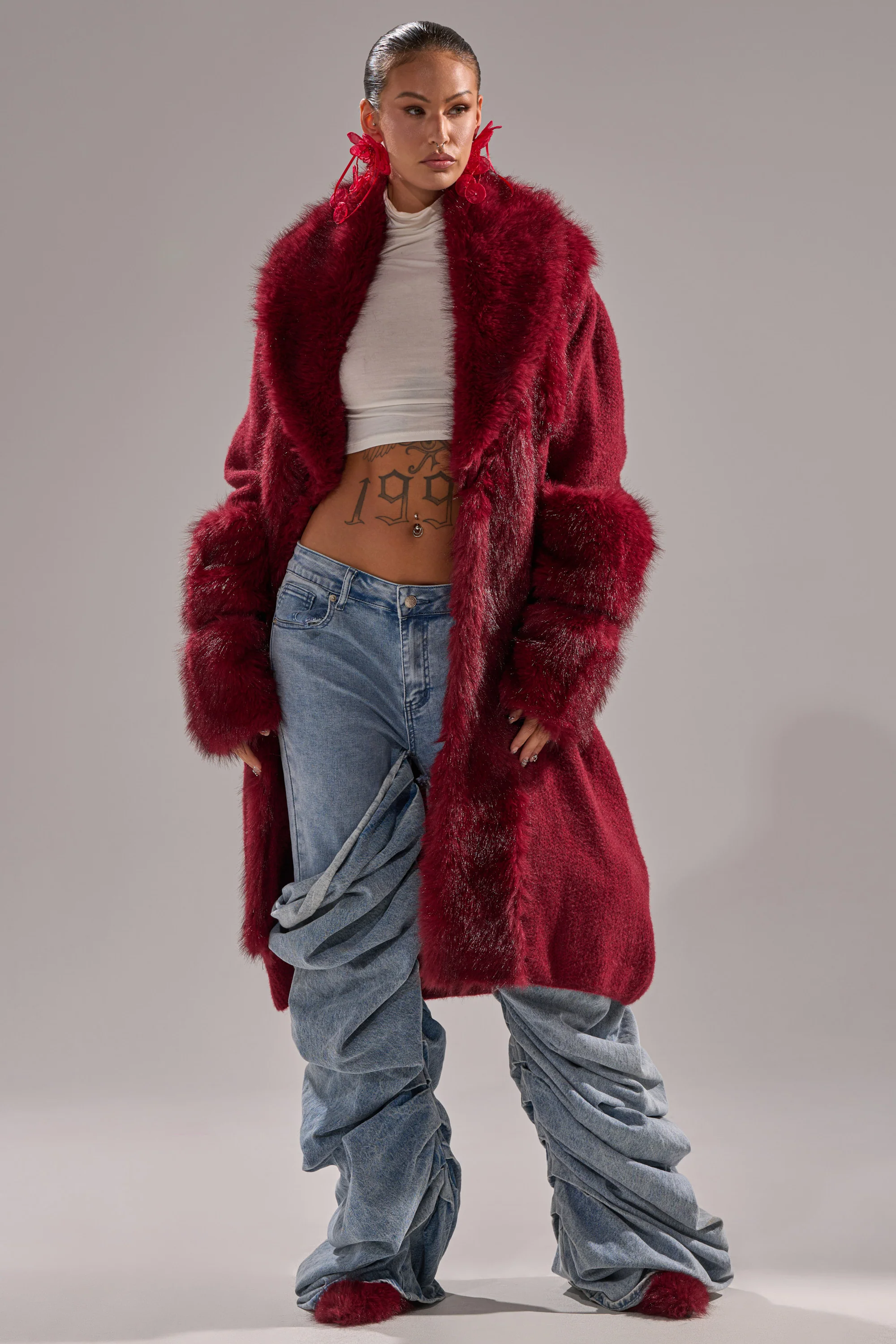 LUXE LIFE FUR CARDIGAN IN BURGUNDY - Image 8