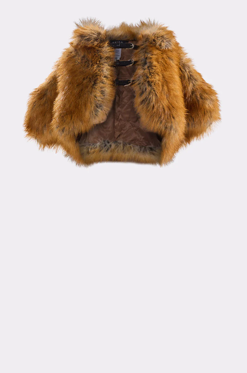 LUXE LIFE FAUX FUR SHAWL IN BROWN - Image 11