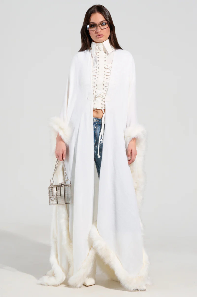 LUXE LIFE FAUX FUR TRIM PONCHO - Image 3