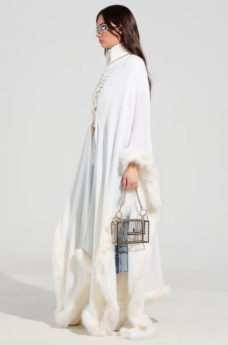LUXE LIFE FAUX FUR TRIM PONCHO - Image 4