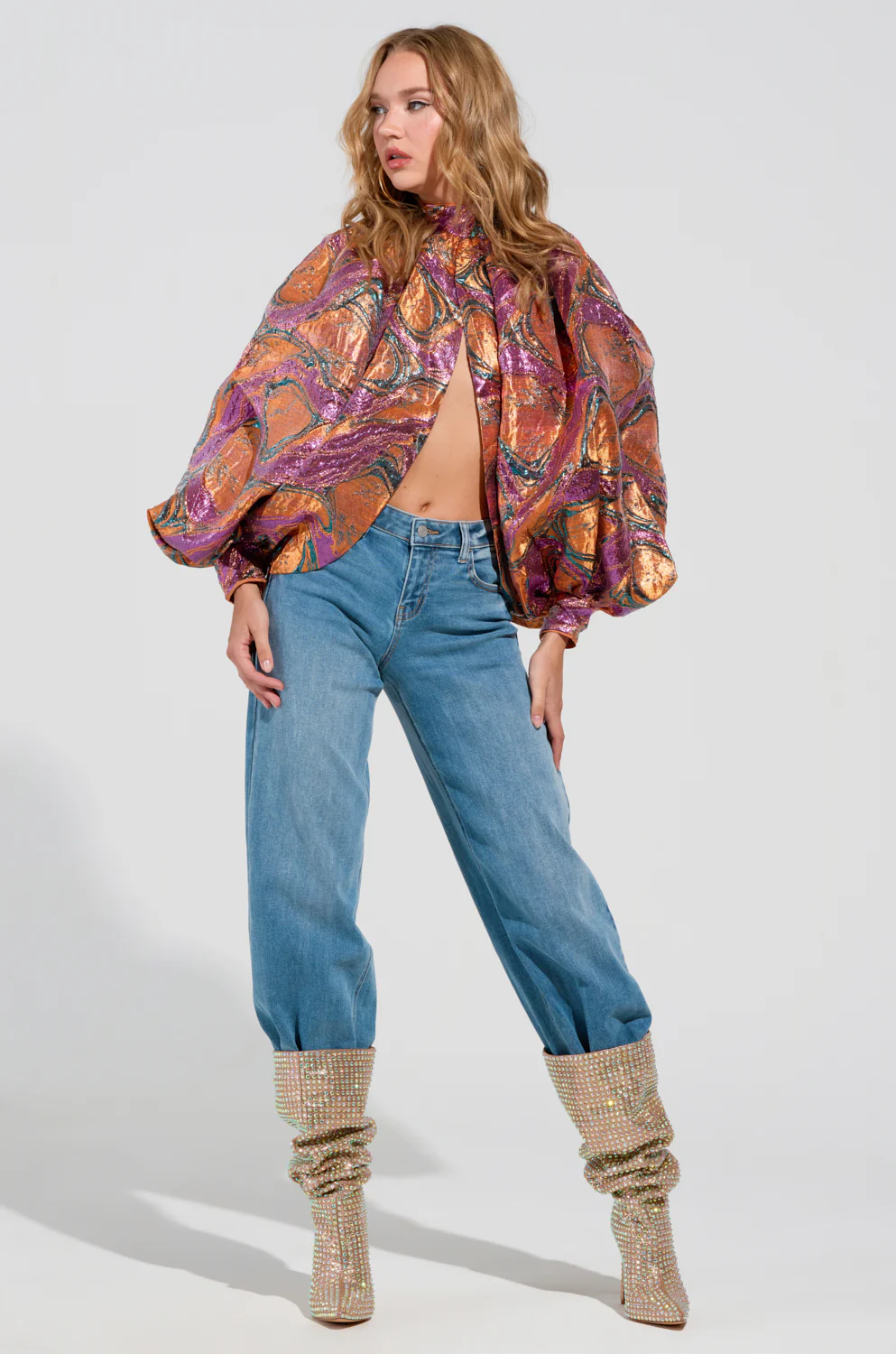 LUXURIOUS TENDENCIES BROCADE LONG SLEEVE PUFF BLOUSE - Image 4