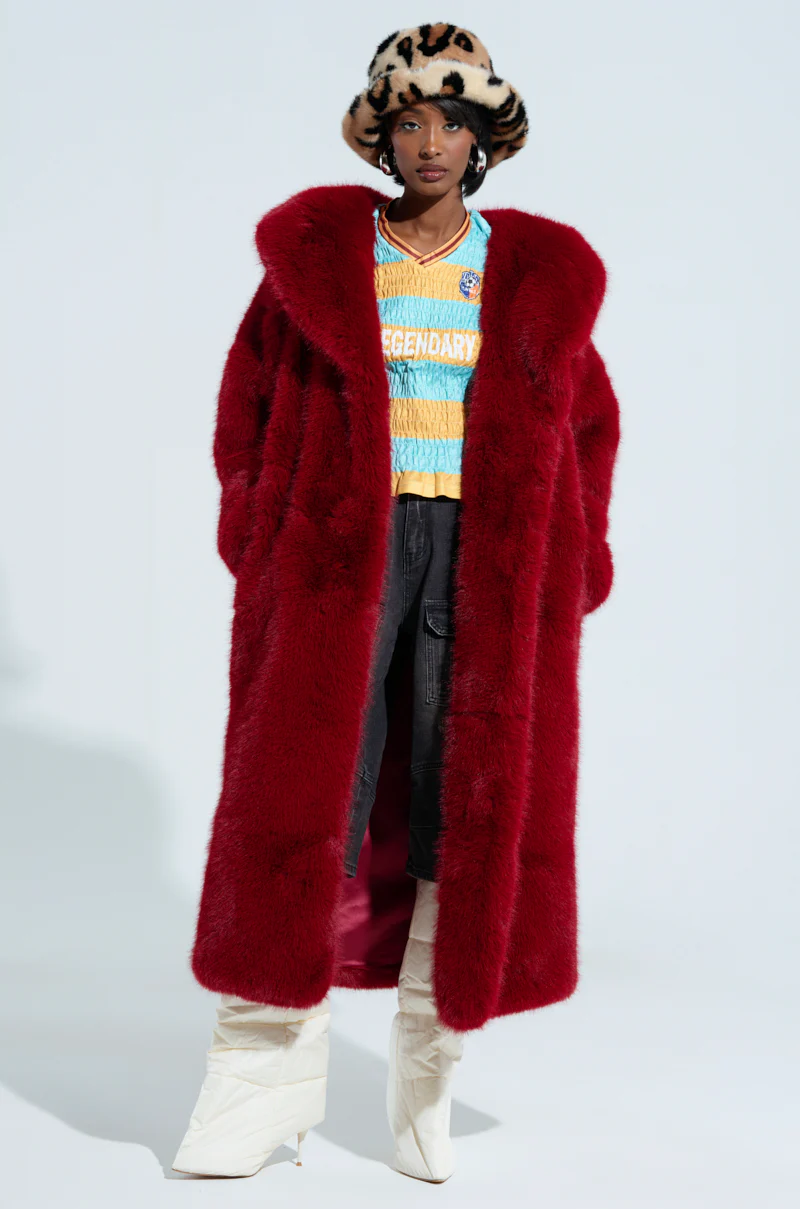 MANCHESTER HOODED FAUX FUR IN WINE - Image 2