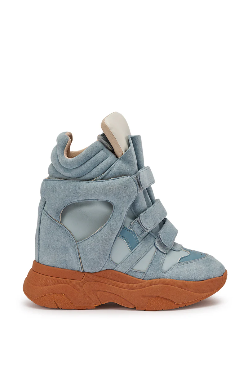 MARANTO BLUE WEDGE FAUX SUEDE SNEAKER - Image 5