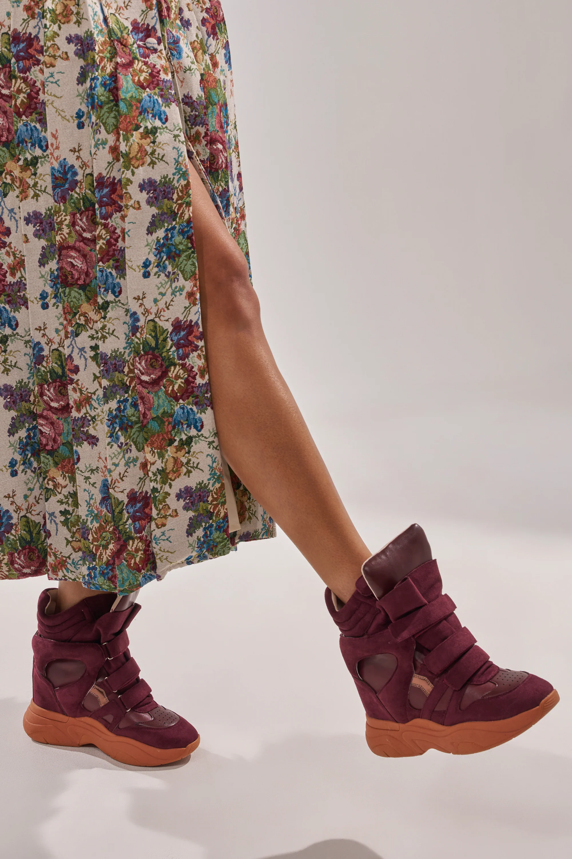 MARANTO BURGUNDY WEDGE FAUX SUEDE SNEAKER - Image 4