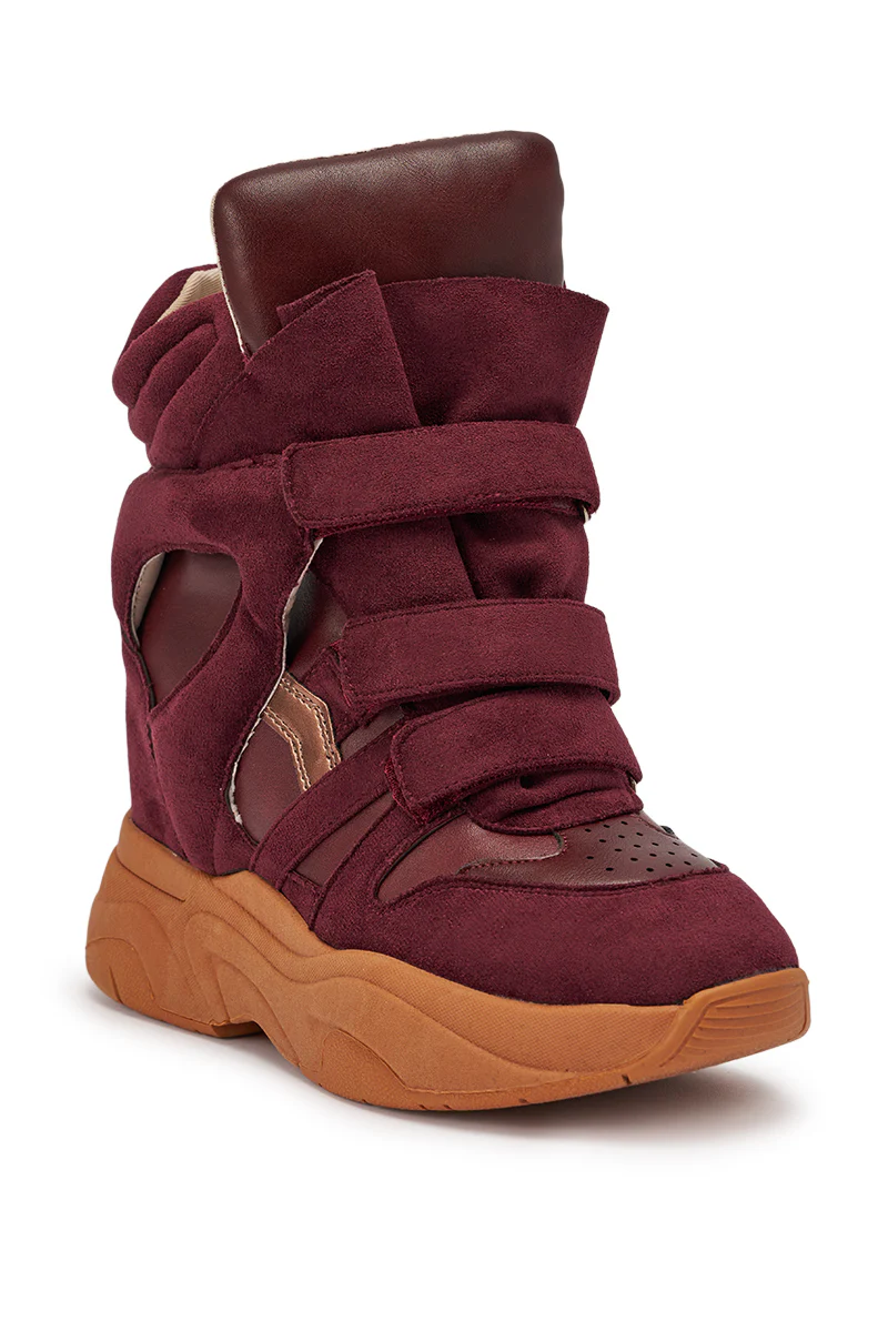 MARANTO BURGUNDY WEDGE FAUX SUEDE SNEAKER - Image 7