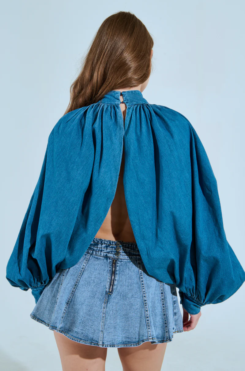 MASTERPIECE MEDIUM DENIM LONG SLEEVE PUFF BLOUSE - Image 4
