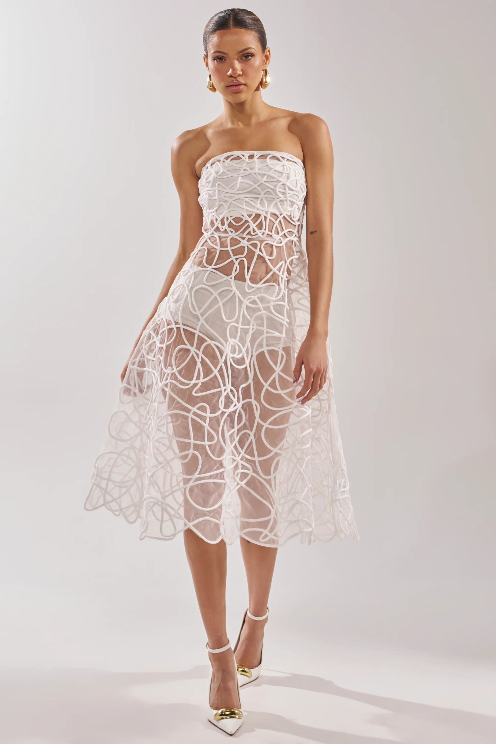 MAYA ABSTRACT MIDI DRESS IN WHITE - Image 8