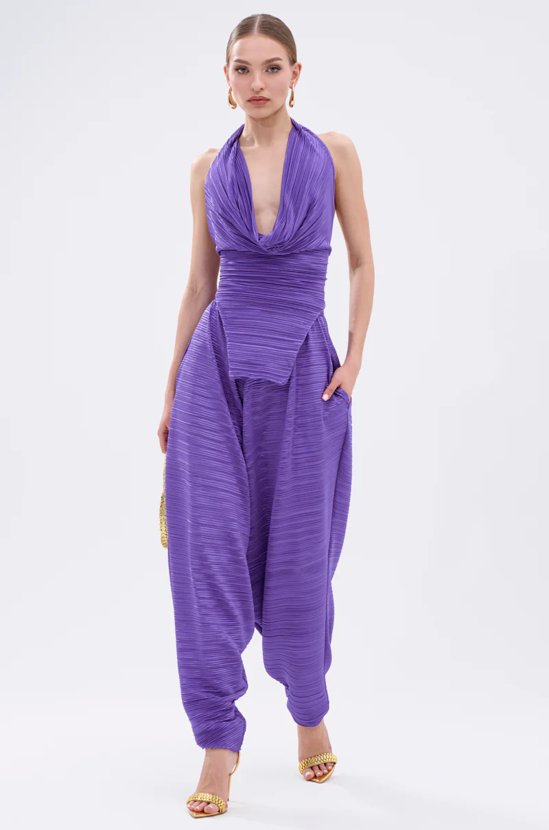 MAYAH COWL NECK PLISSE SLEEVELESS TOP IN PURPLE - Image 6