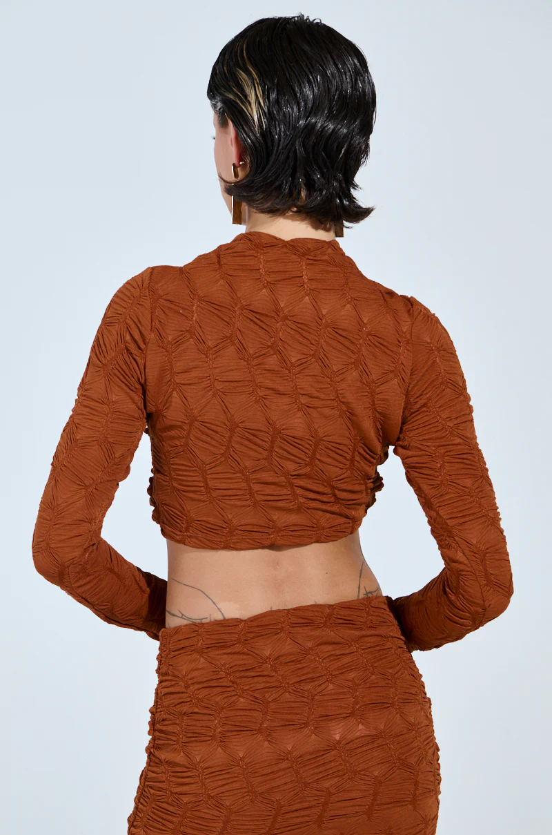 MAYBE NEXT TIME RUCHED LONG SLEEVE TOP IN BROWN - Image 4