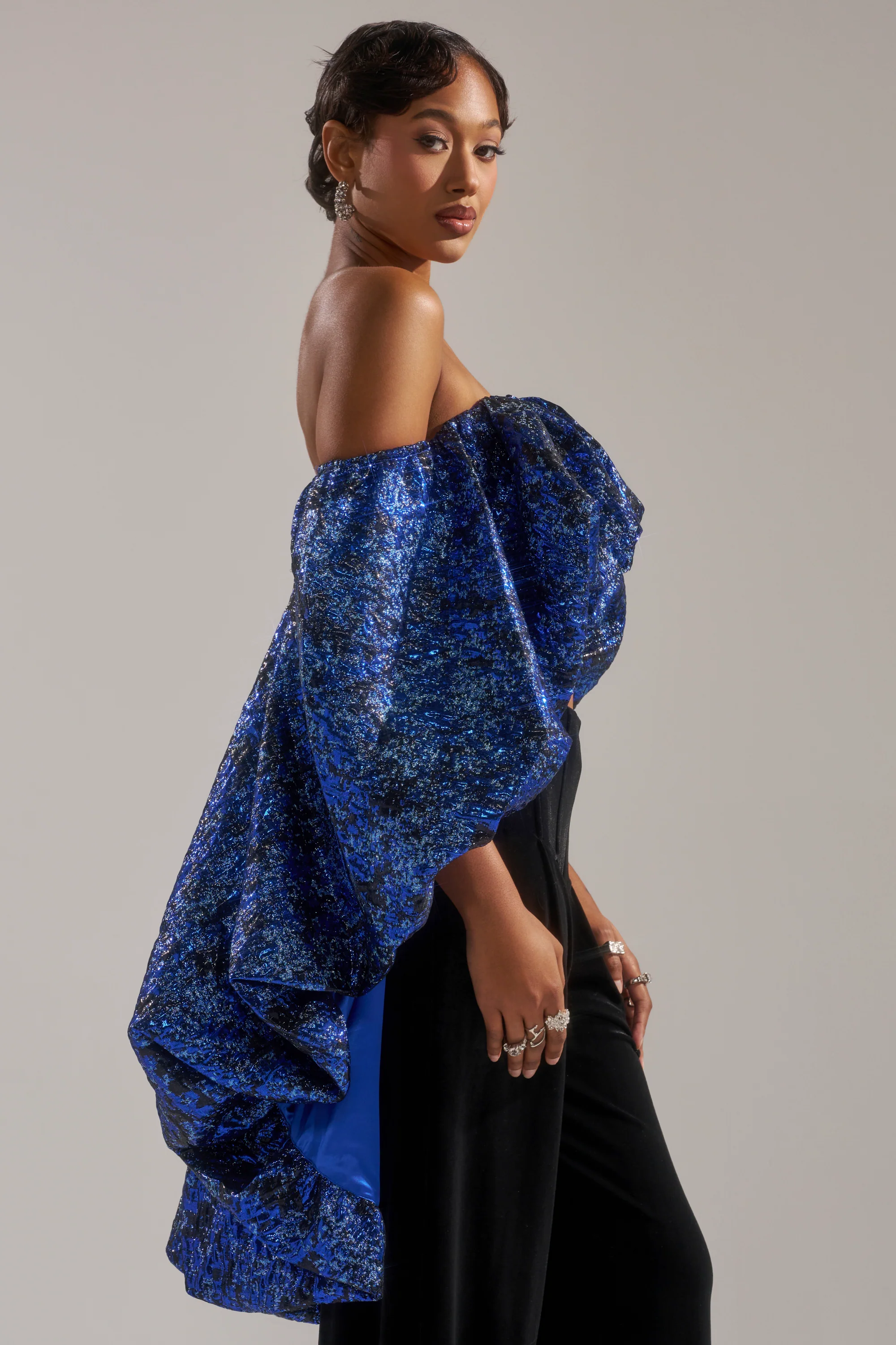 MELANI OFF THE SHOULDER HI-LOW BROCADE BLOUSE - Image 5