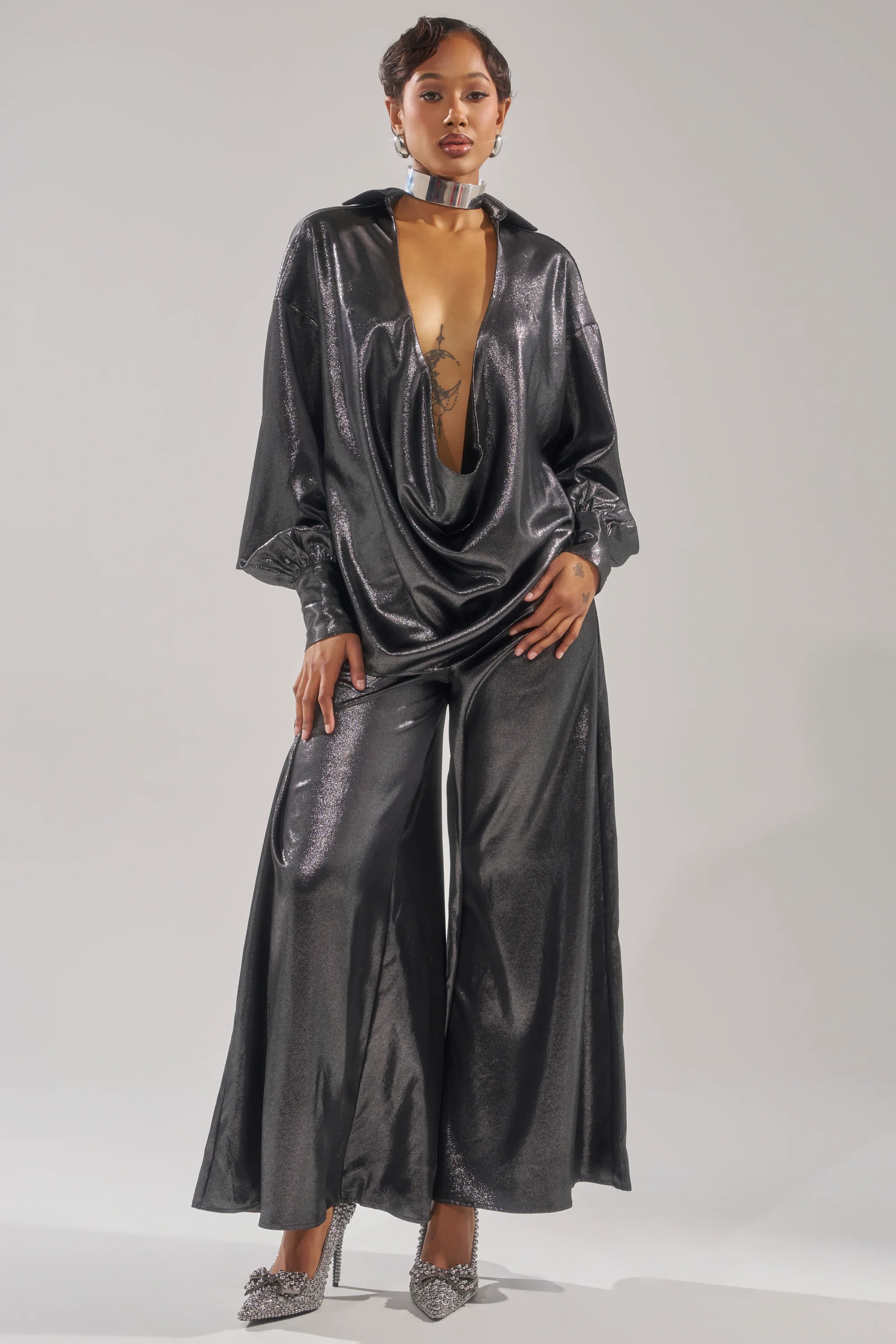 MELINIA METALLIC WIDE LEG PANT