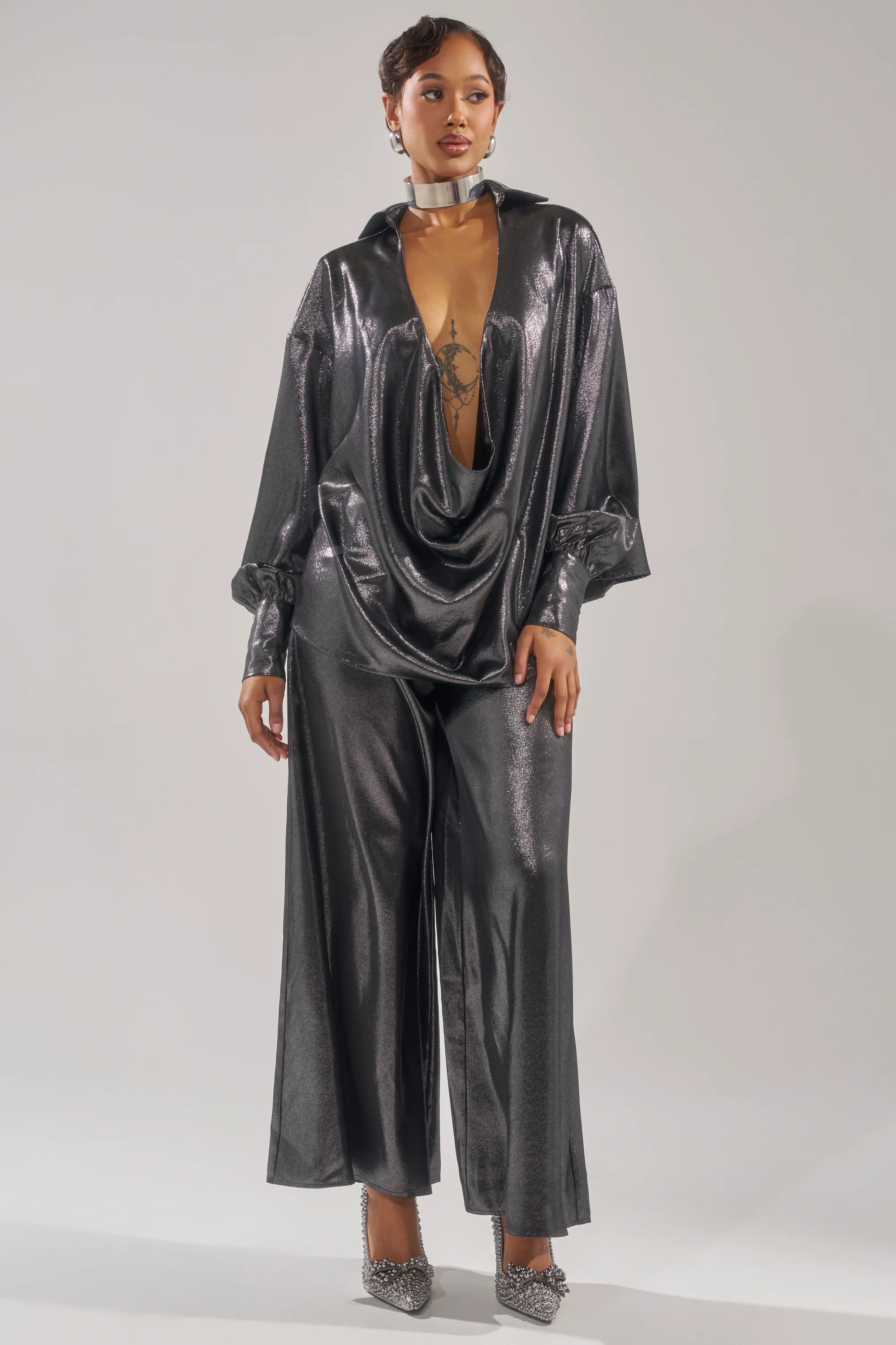 MELINIA METALLIC WIDE LEG PANT - Image 6