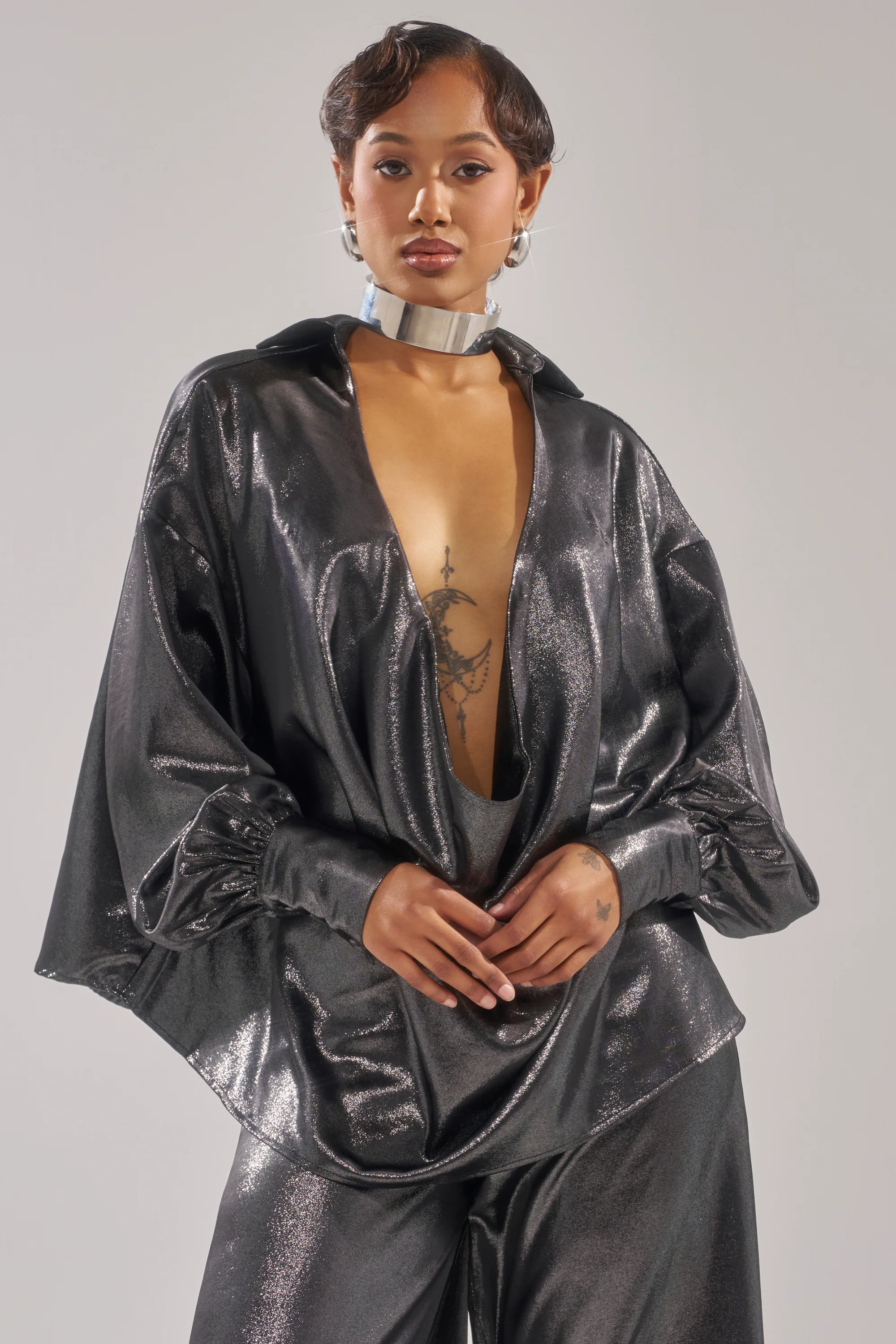 MELINIA METALLIC DRAPE BLOUSE - Image 3
