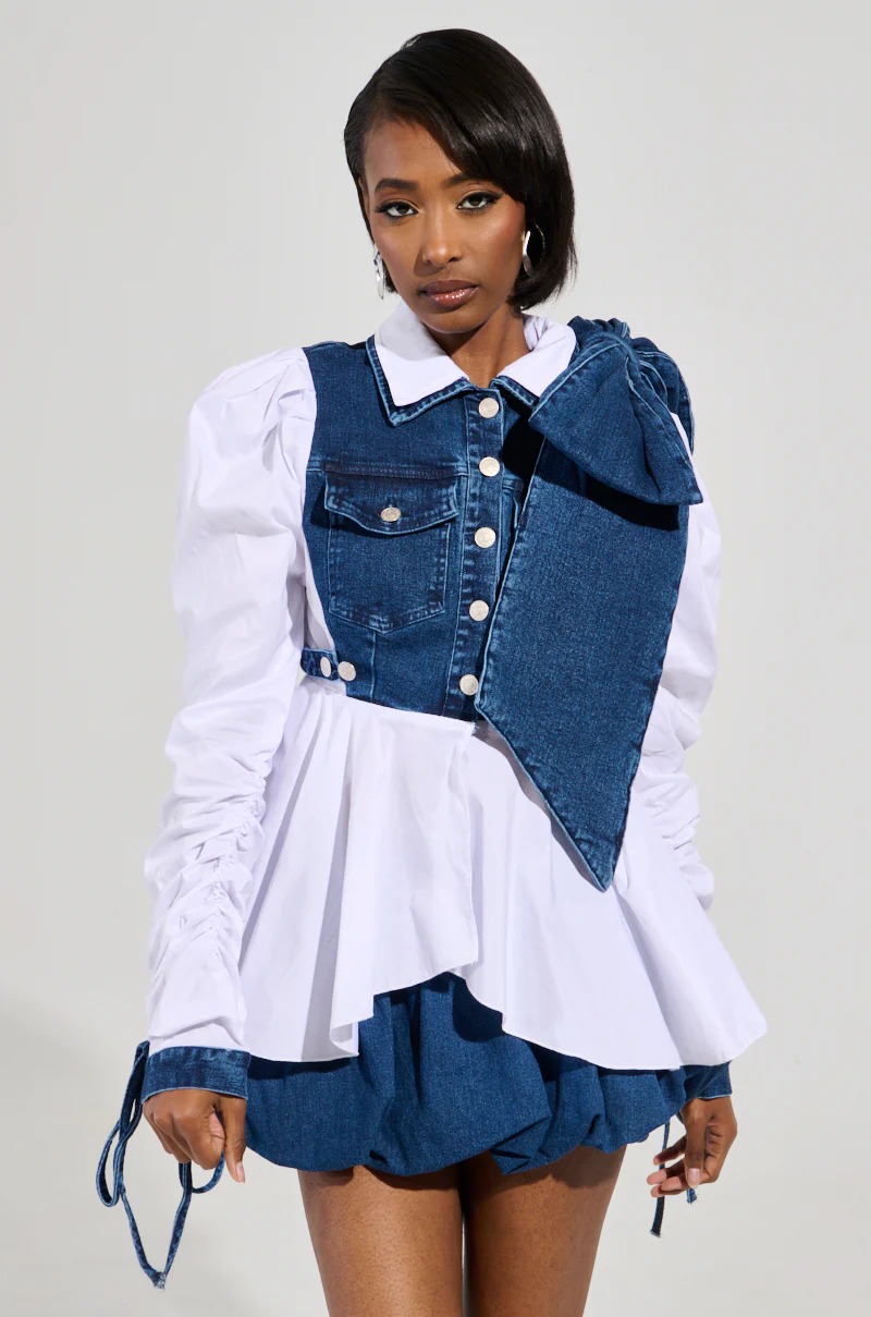MELODY DENIM TIE POPLIN BLOUSE - Image 2