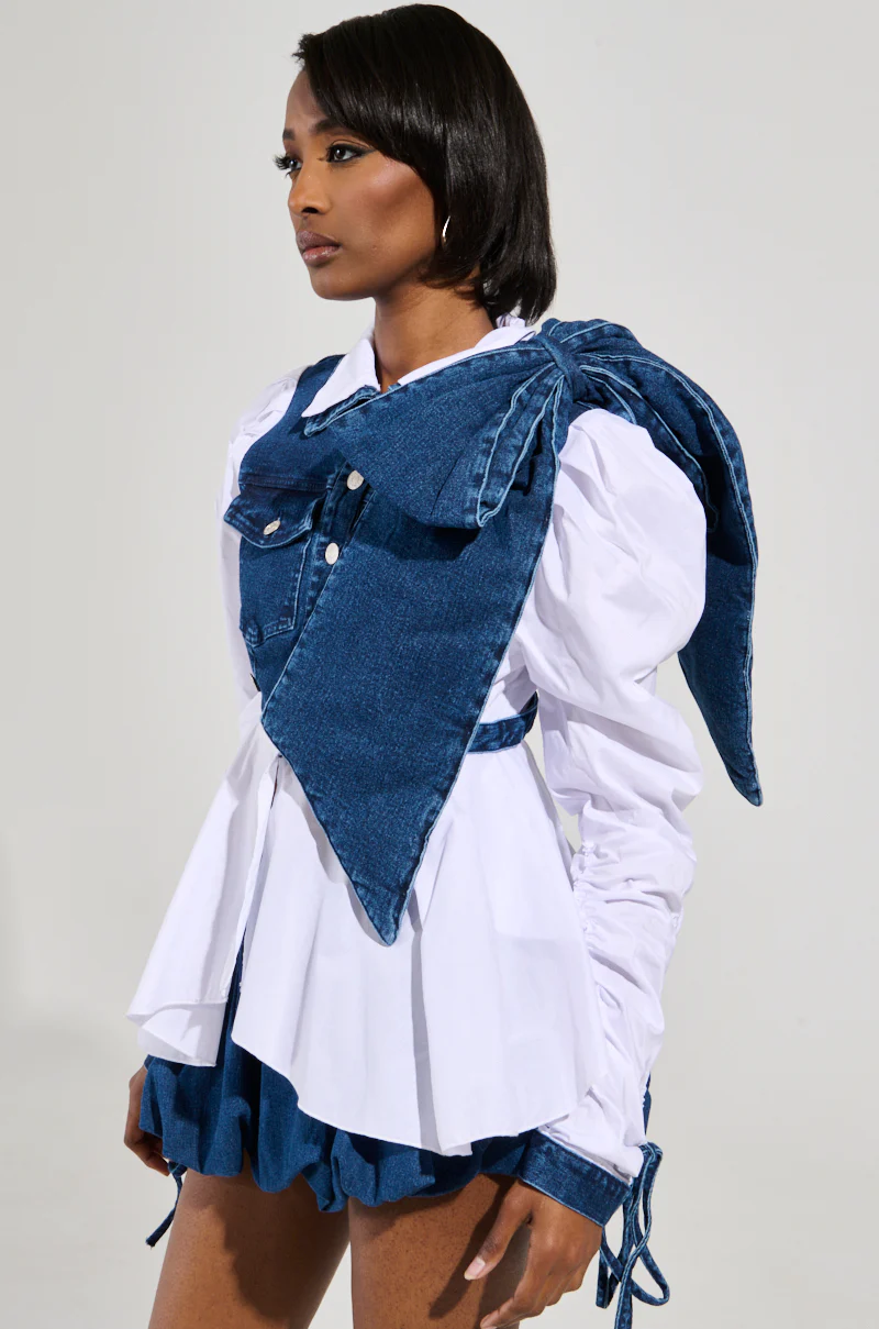 MELODY DENIM TIE POPLIN BLOUSE - Image 3