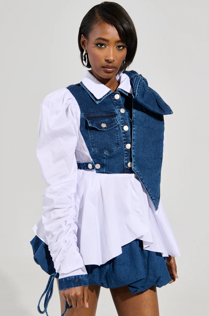 MELODY DENIM TIE POPLIN BLOUSE - Image 4