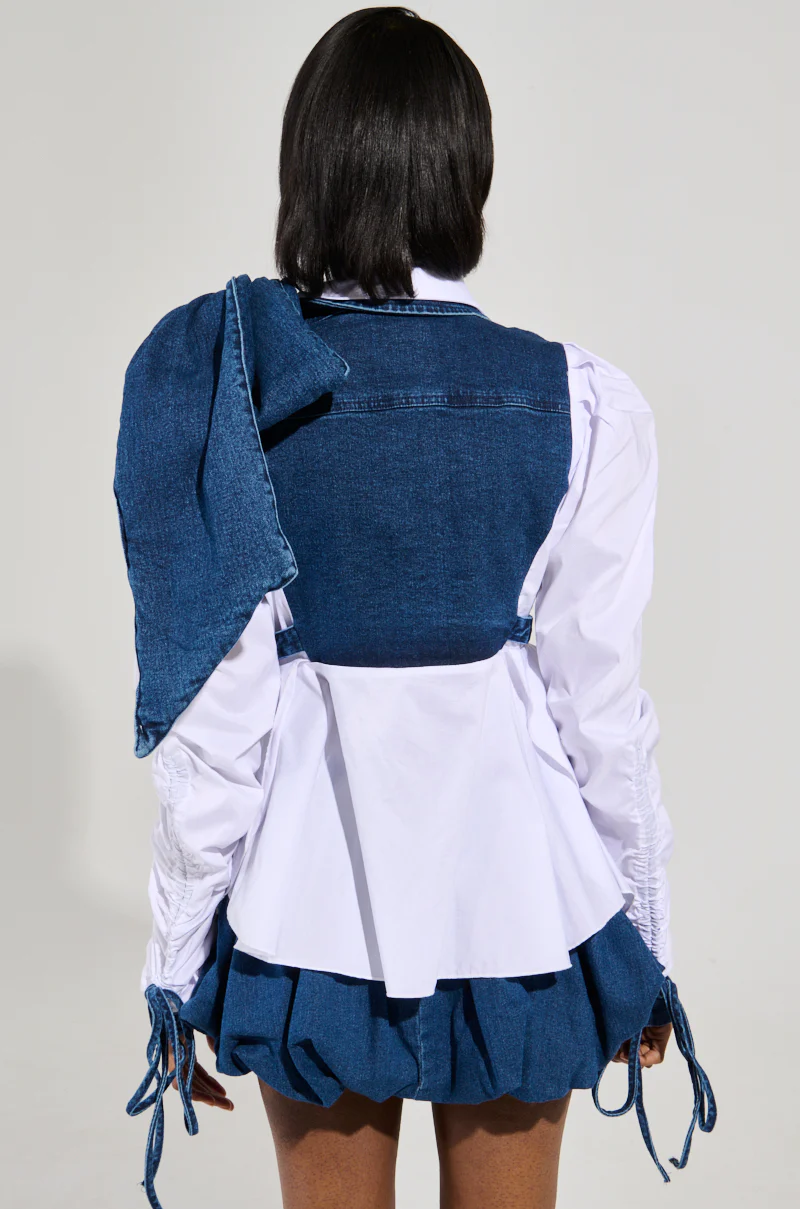 MELODY DENIM TIE POPLIN BLOUSE - Image 7