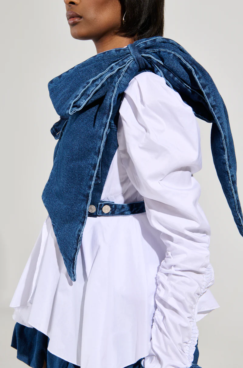 MELODY DENIM TIE POPLIN BLOUSE - Image 9
