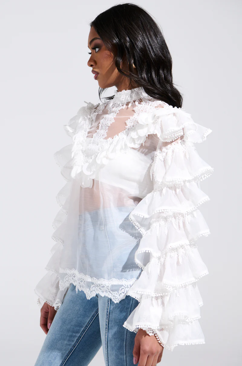 MELODY SHEER LACE LONG SLEEVE BLOUSE - Image 3