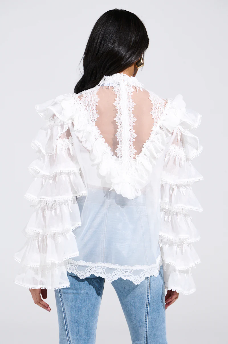 MELODY SHEER LACE LONG SLEEVE BLOUSE - Image 4