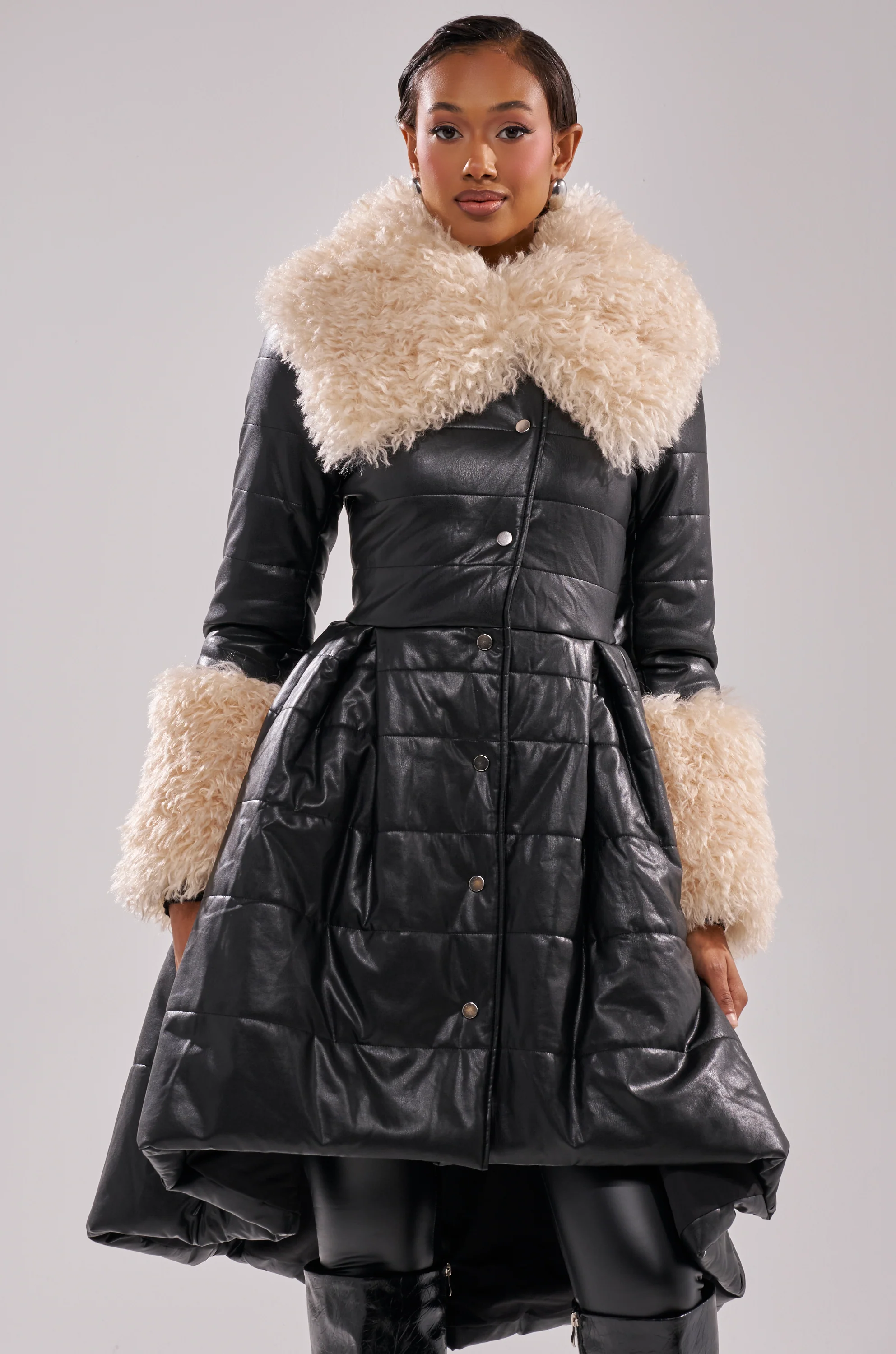MIDTOWN PEPLUM PUFFER IN FAUX LEATHER