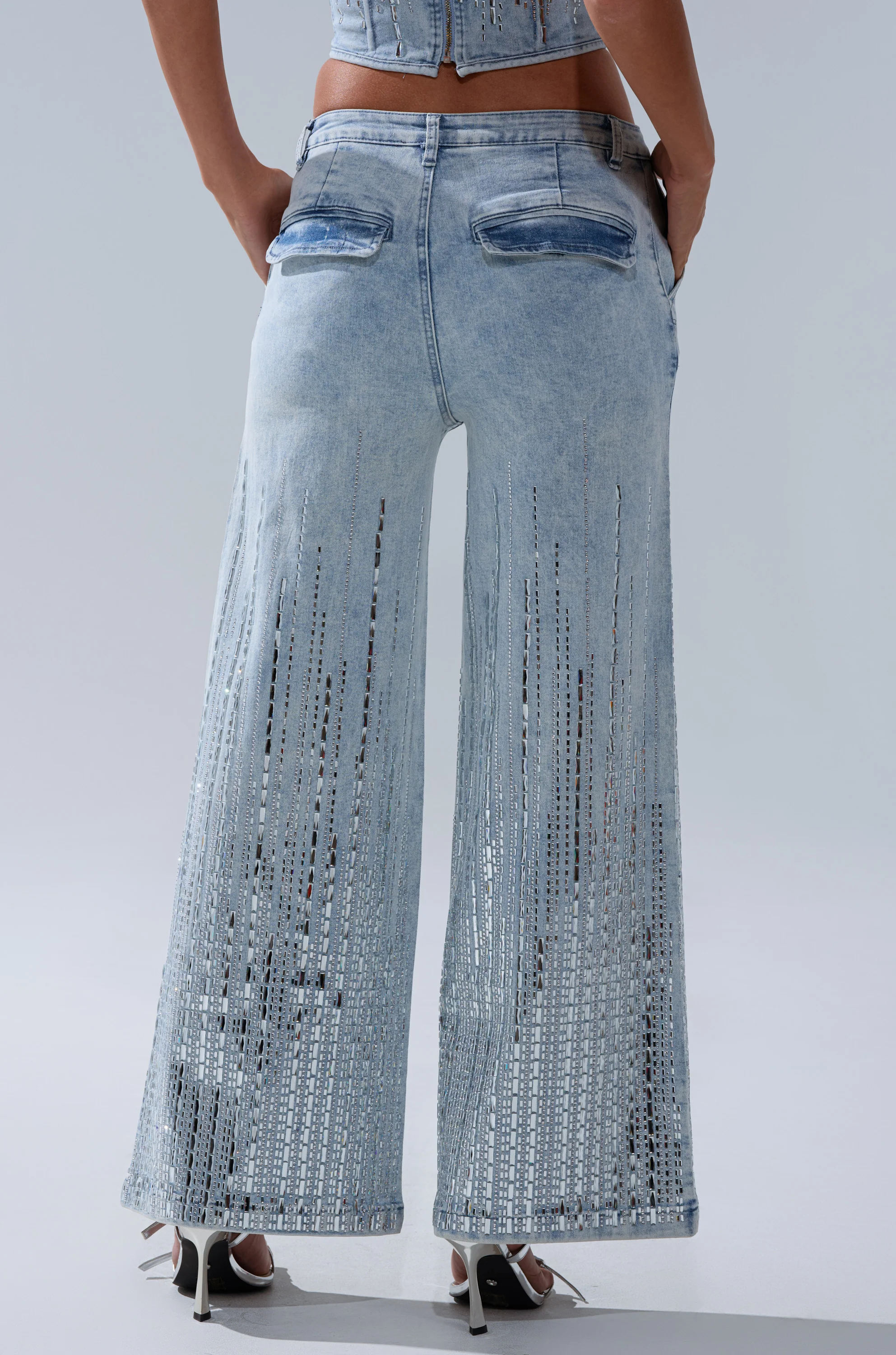 MILA EMBELLISHED FLARE PANT IN DENIM - Image 5