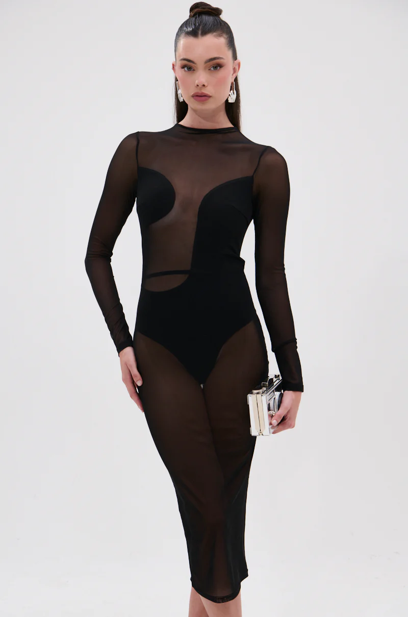 MINDING MY BUSINESS MESH MIDI DRESS