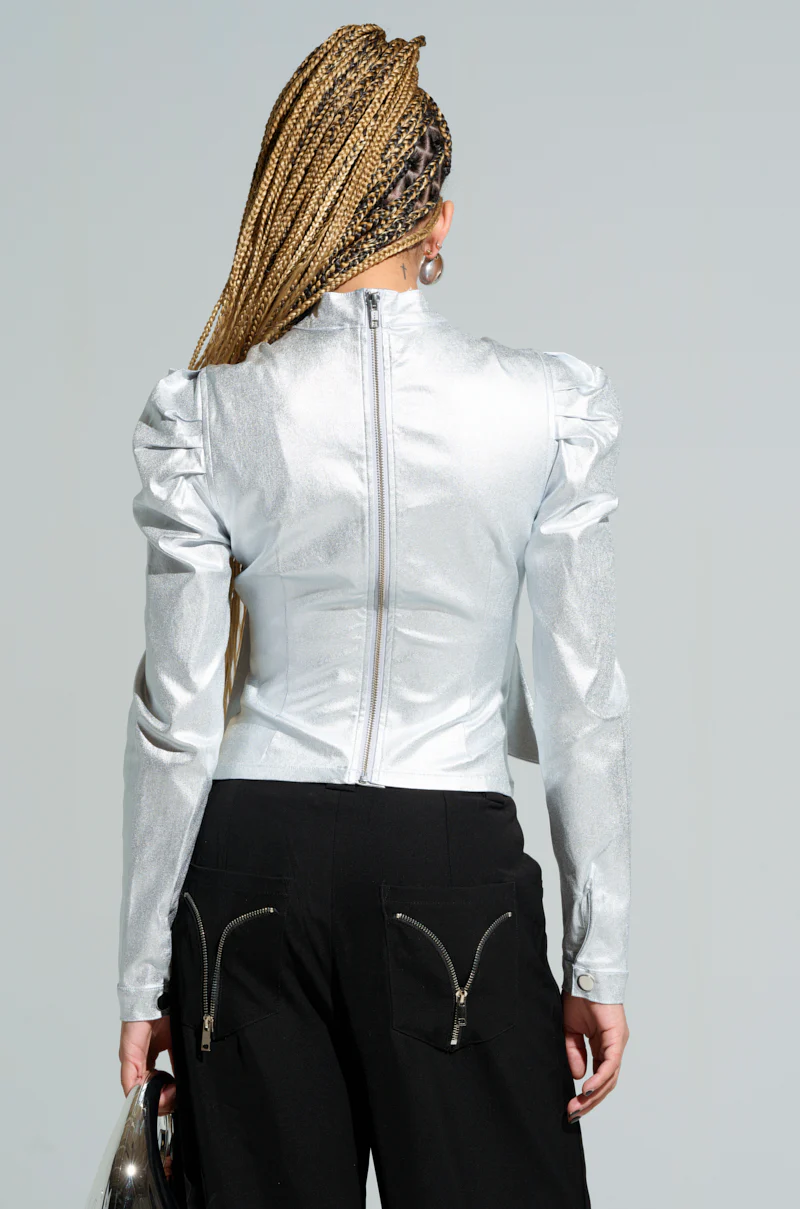 MISS INDEPENDENT LONG SLEEVE BLOUSE IN SILVER - Image 4