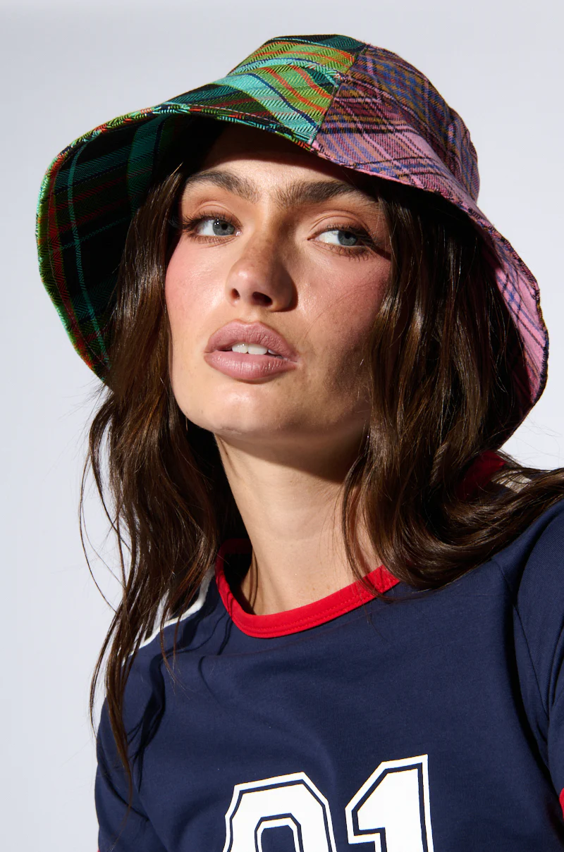 MIXED PRINTS PLAID BUCKET HAT - Image 2